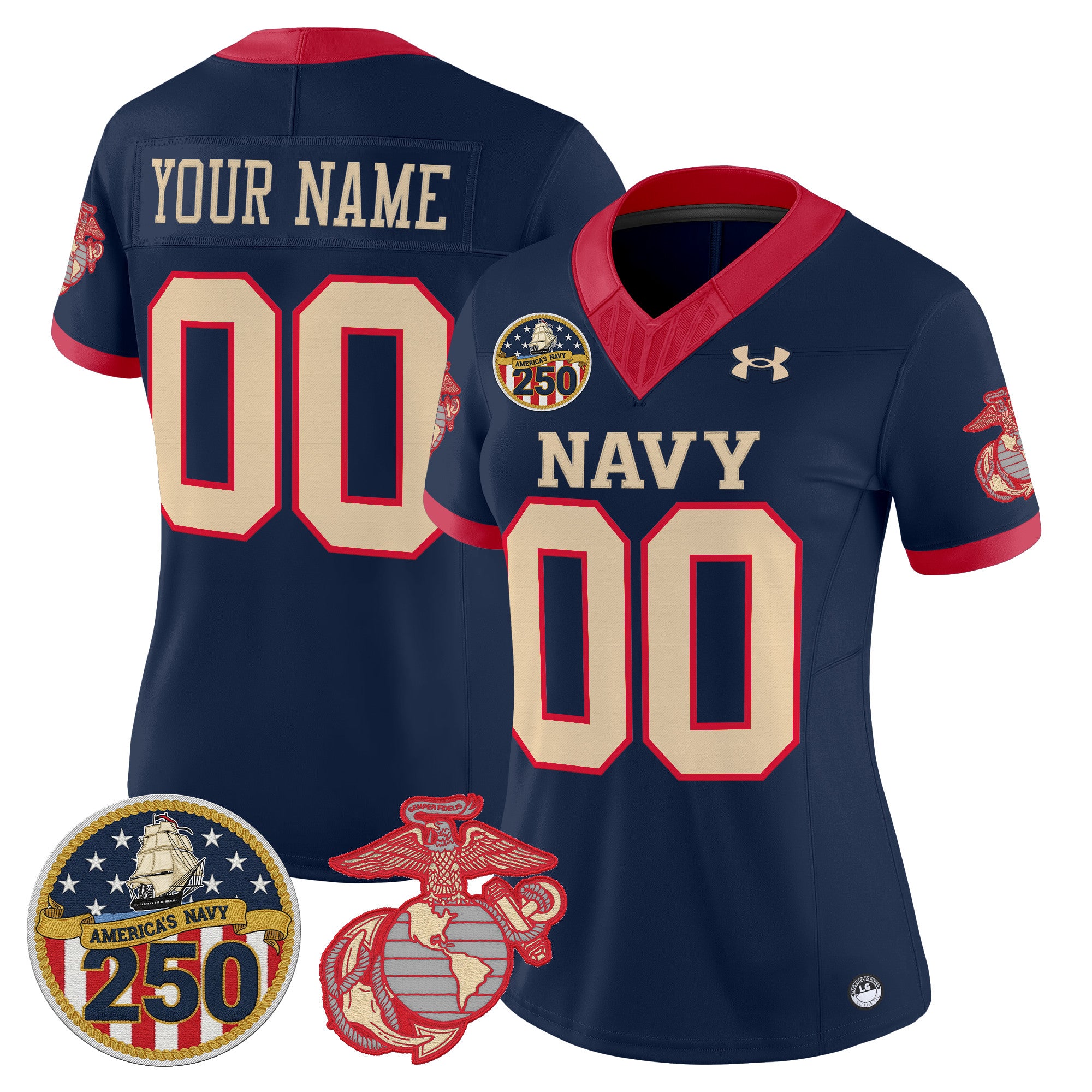 Navy Midshipmen Vapor USMC Premier Custom Jersey - 250th Anniversary Patch - All Stitched