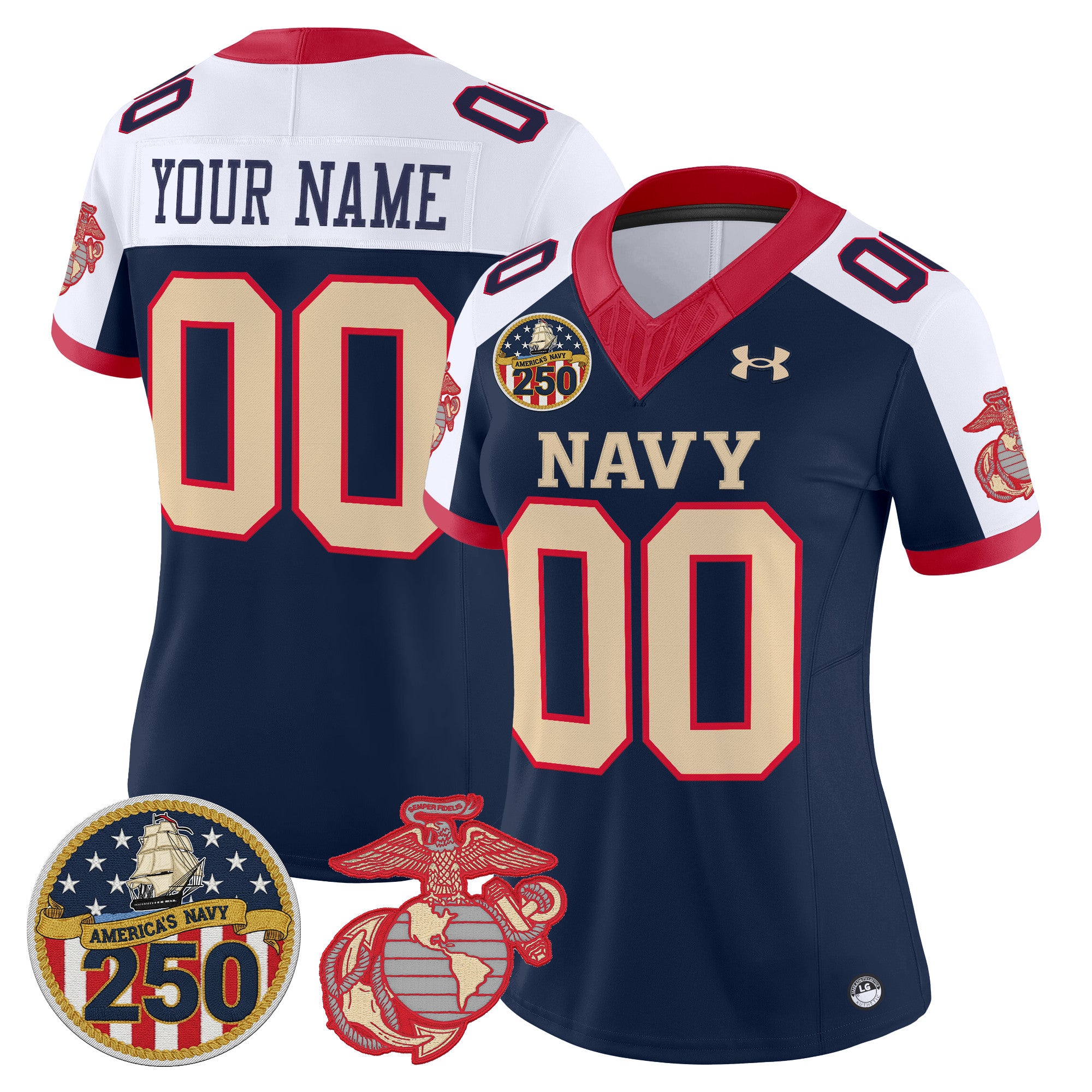Navy Midshipmen Vapor USMC Premier Custom Jersey - 250th Anniversary Patch - All Stitched