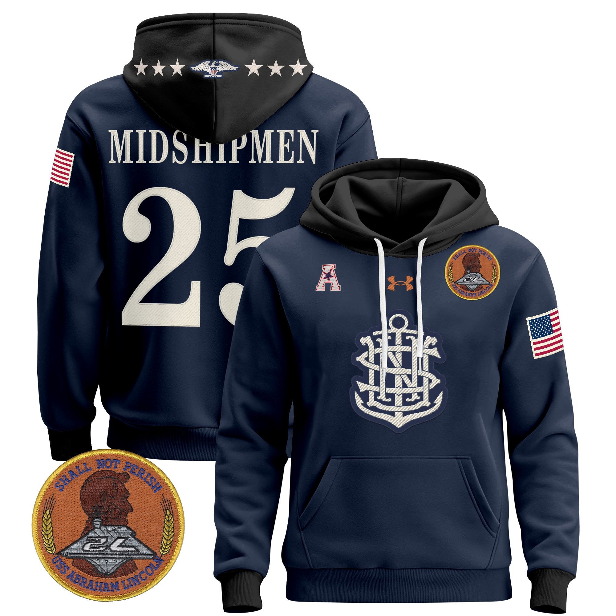 Men's Navy Midshipmen 250th Anniversary Pullover Hoodie - All Stitched