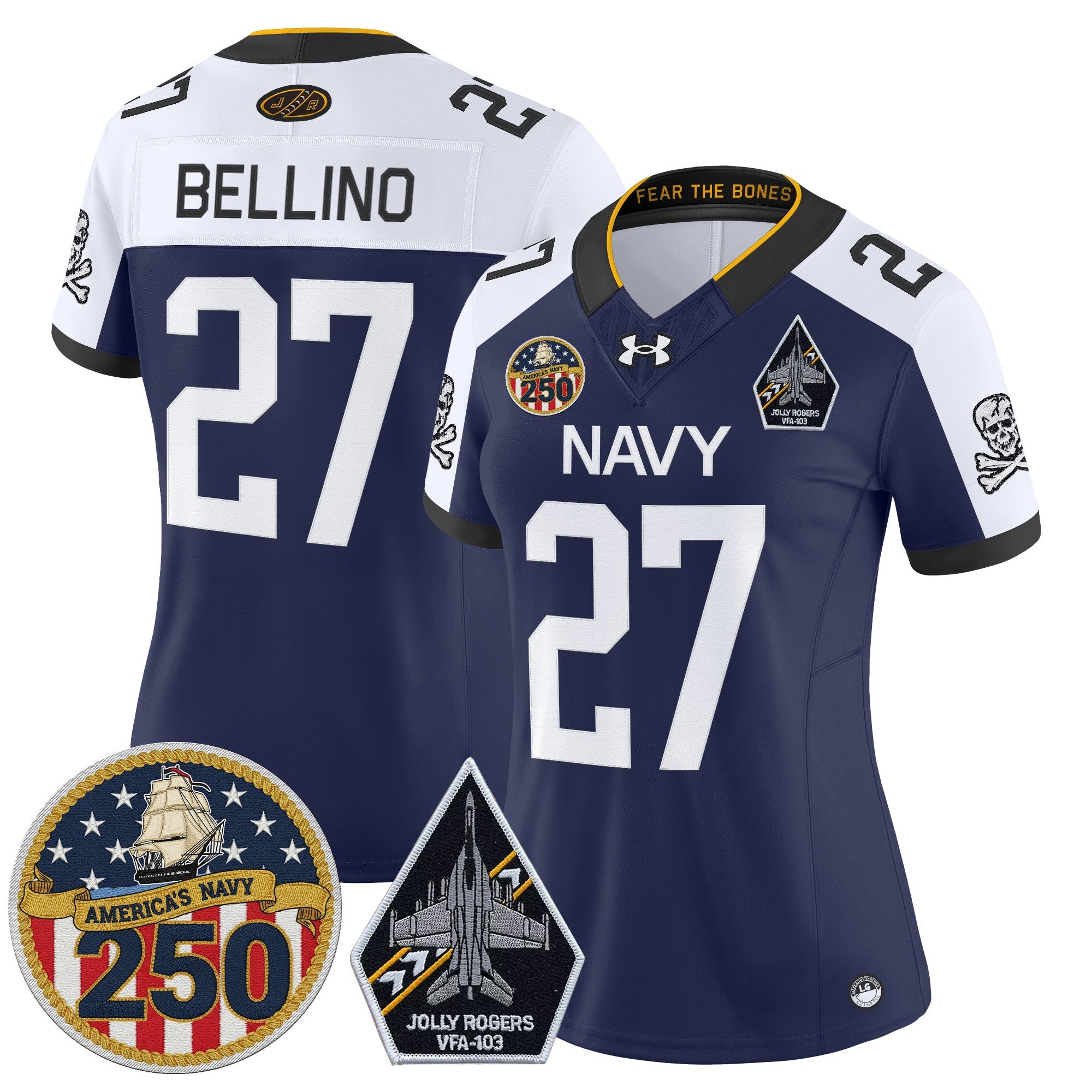 Women's Navy Midshipmen 'Jolly Rogers Edition' Vapor Limited Jersey - 250th Anniversary Patch - All Stitched