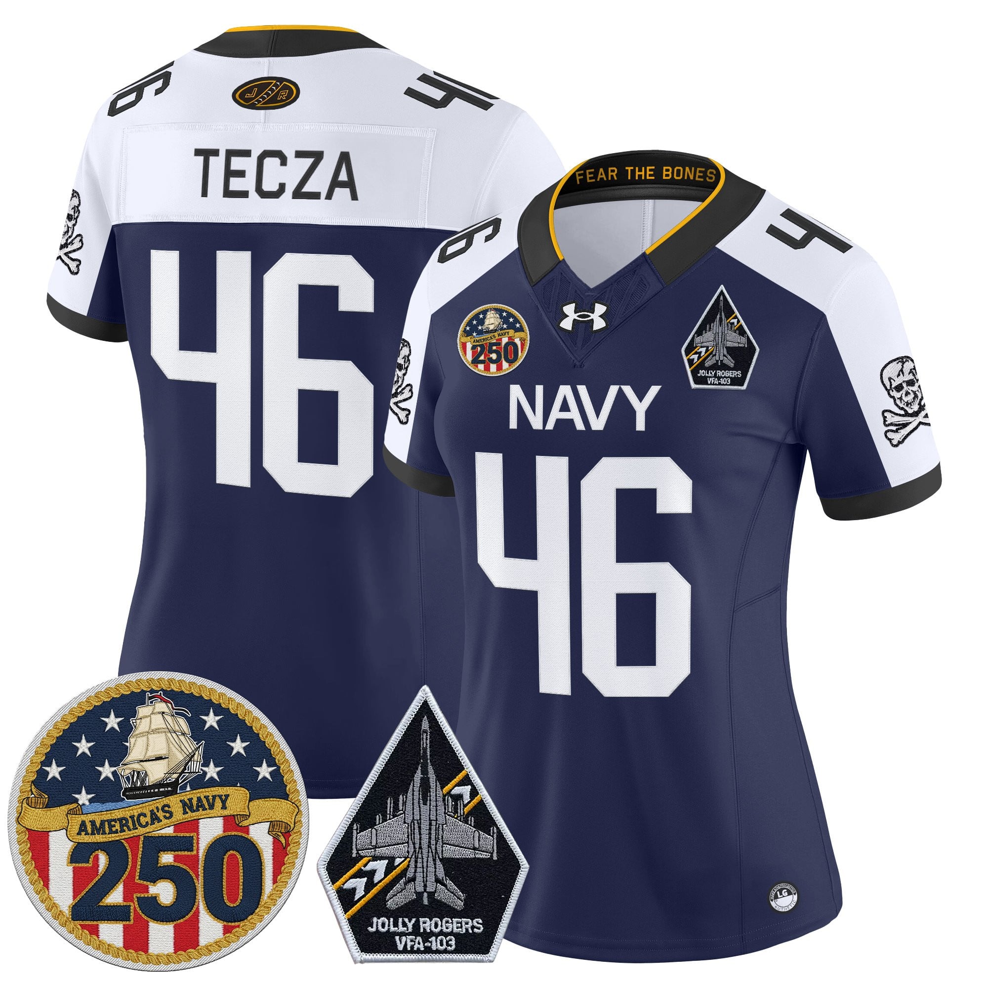 Women's Navy Midshipmen 'Jolly Rogers Edition' Vapor Limited Jersey - 250th Anniversary Patch - All Stitched