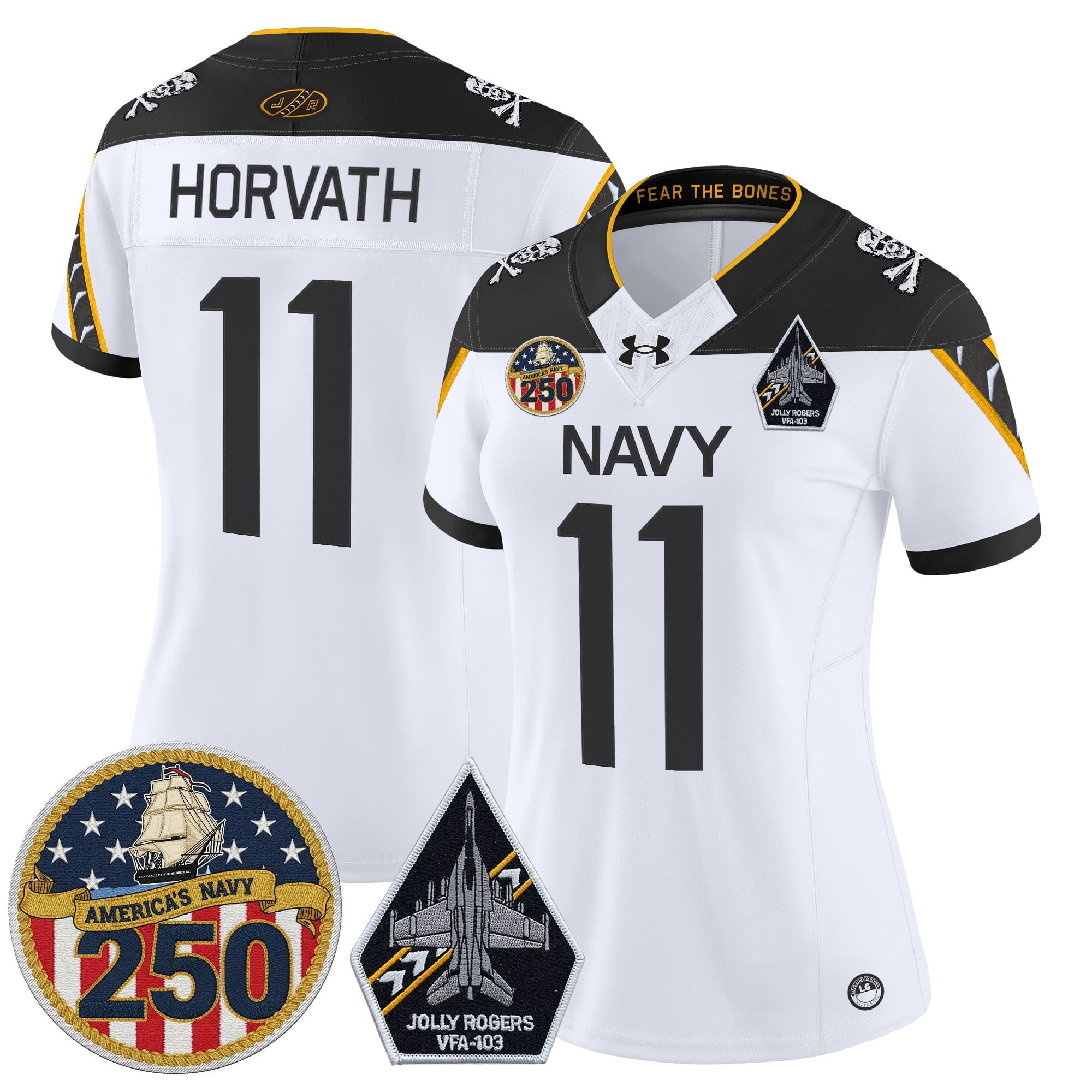 Women's Navy Midshipmen 'Jolly Rogers Edition' Vapor Limited Jersey - 250th Anniversary Patch - All Stitched