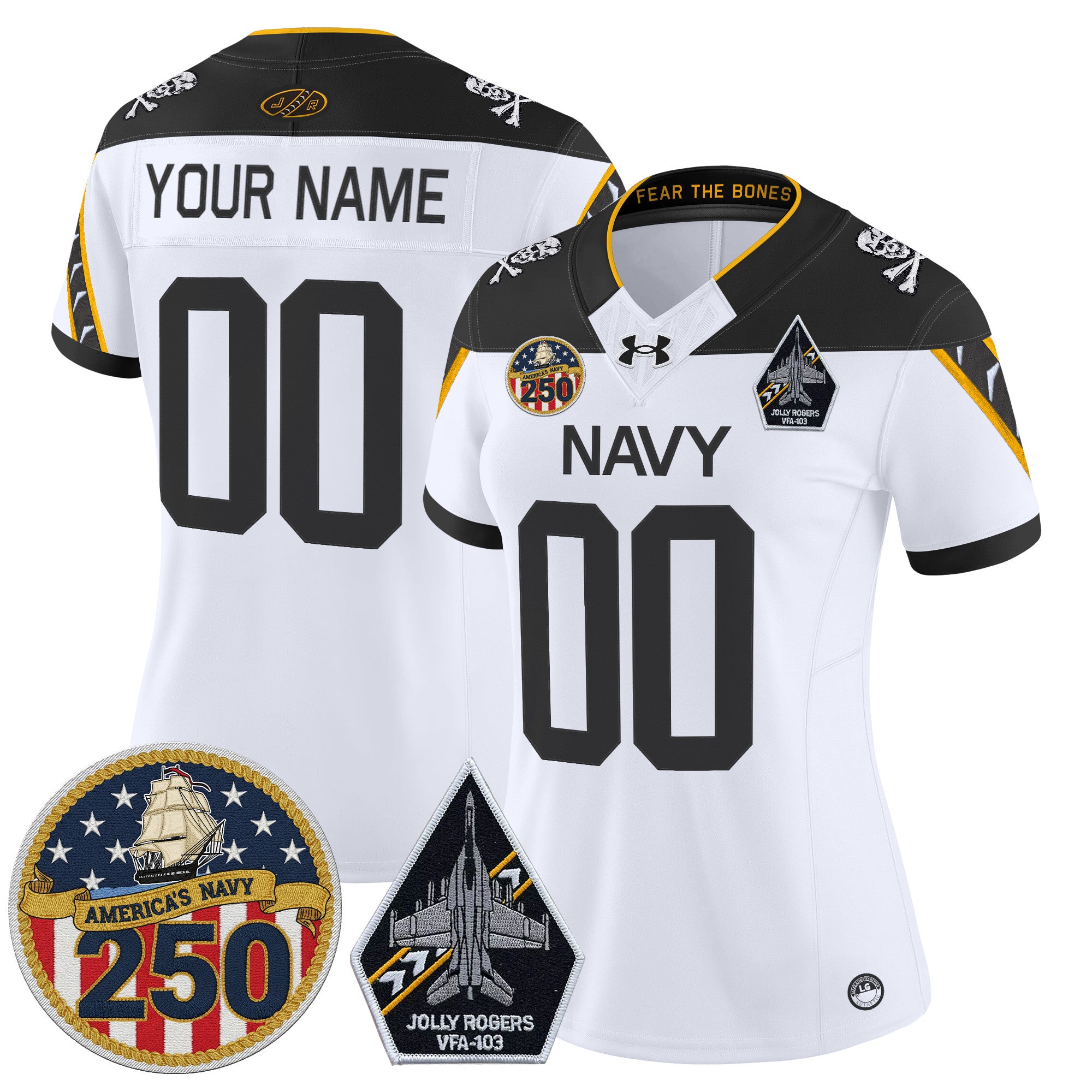 Navy Midshipmen 'Jolly Rogers Edition' Vapor Limited Custom Jersey - 250th Anniversary Patch - All Stitched