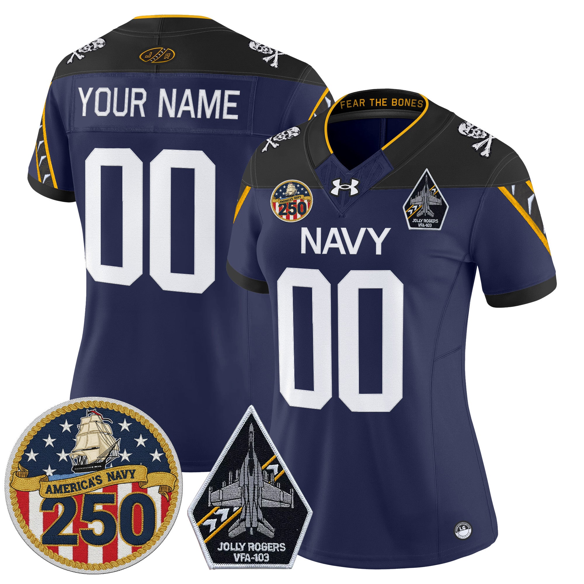 Navy Midshipmen 'Jolly Rogers Edition' Vapor Limited Custom Jersey - 250th Anniversary Patch - All Stitched