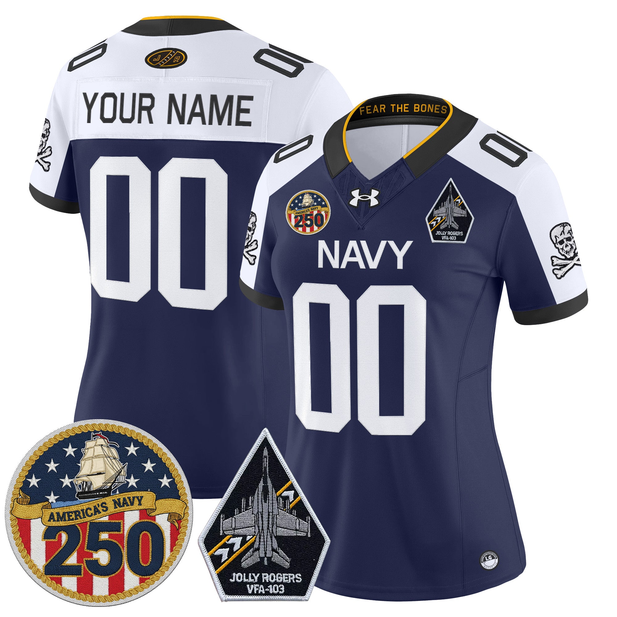 Navy Midshipmen 'Jolly Rogers Edition' Vapor Limited Custom Jersey - 250th Anniversary Patch - All Stitched