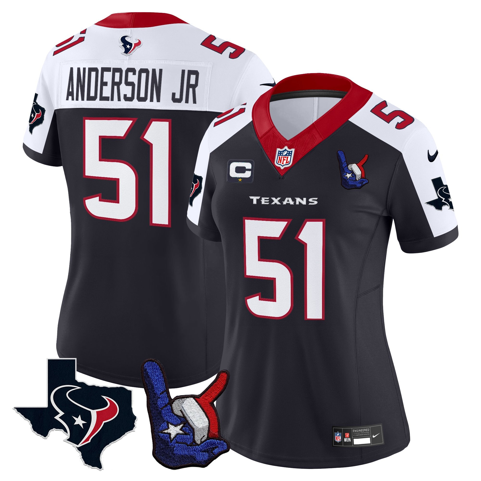 Women's Houston Texans Hand Sign Throwing Up The H Vapor Jersey - All Stitched