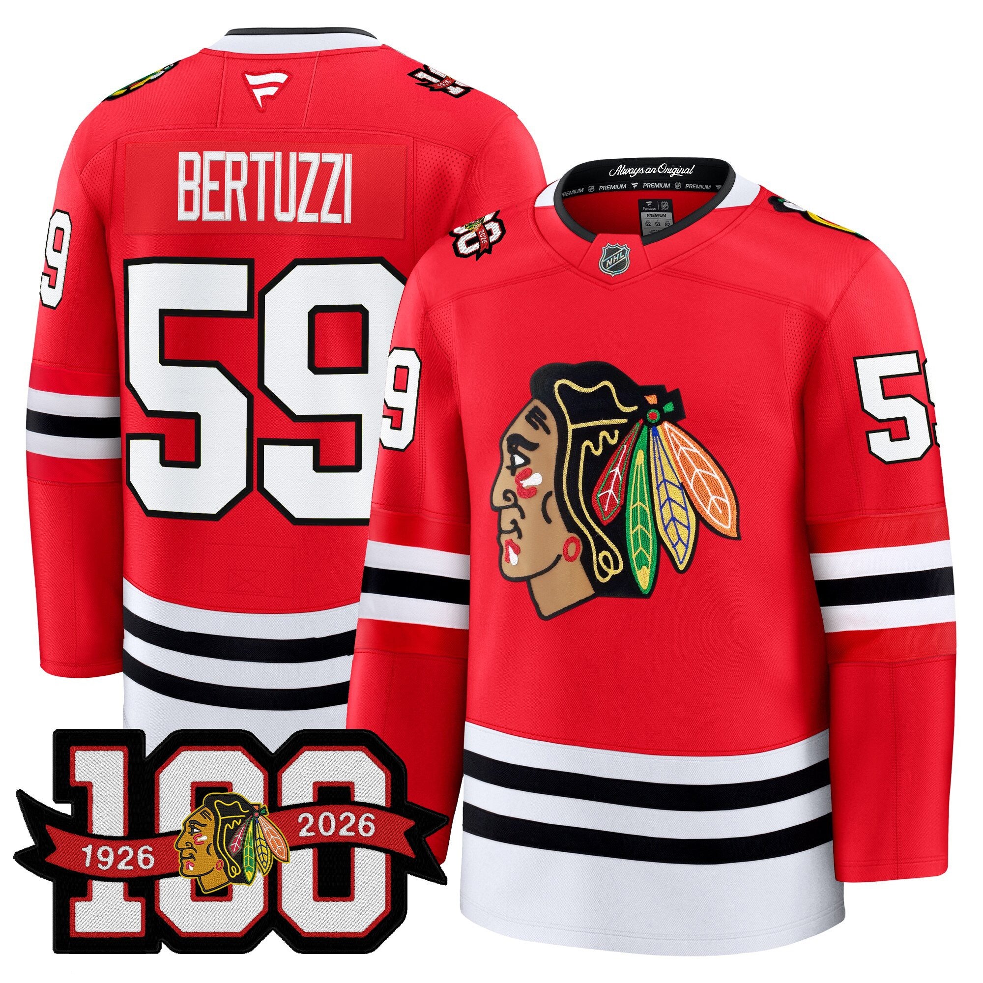 Men's Chicago Blackhawks 2025/26 Premium Jersey - 100th Anniversary Patch -All Stitched