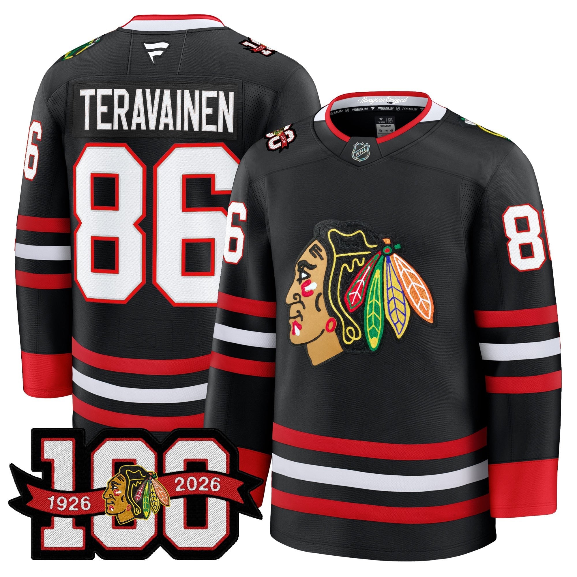 Men's Chicago Blackhawks 2025/26 Premium Jersey - 100th Anniversary Patch -All Stitched