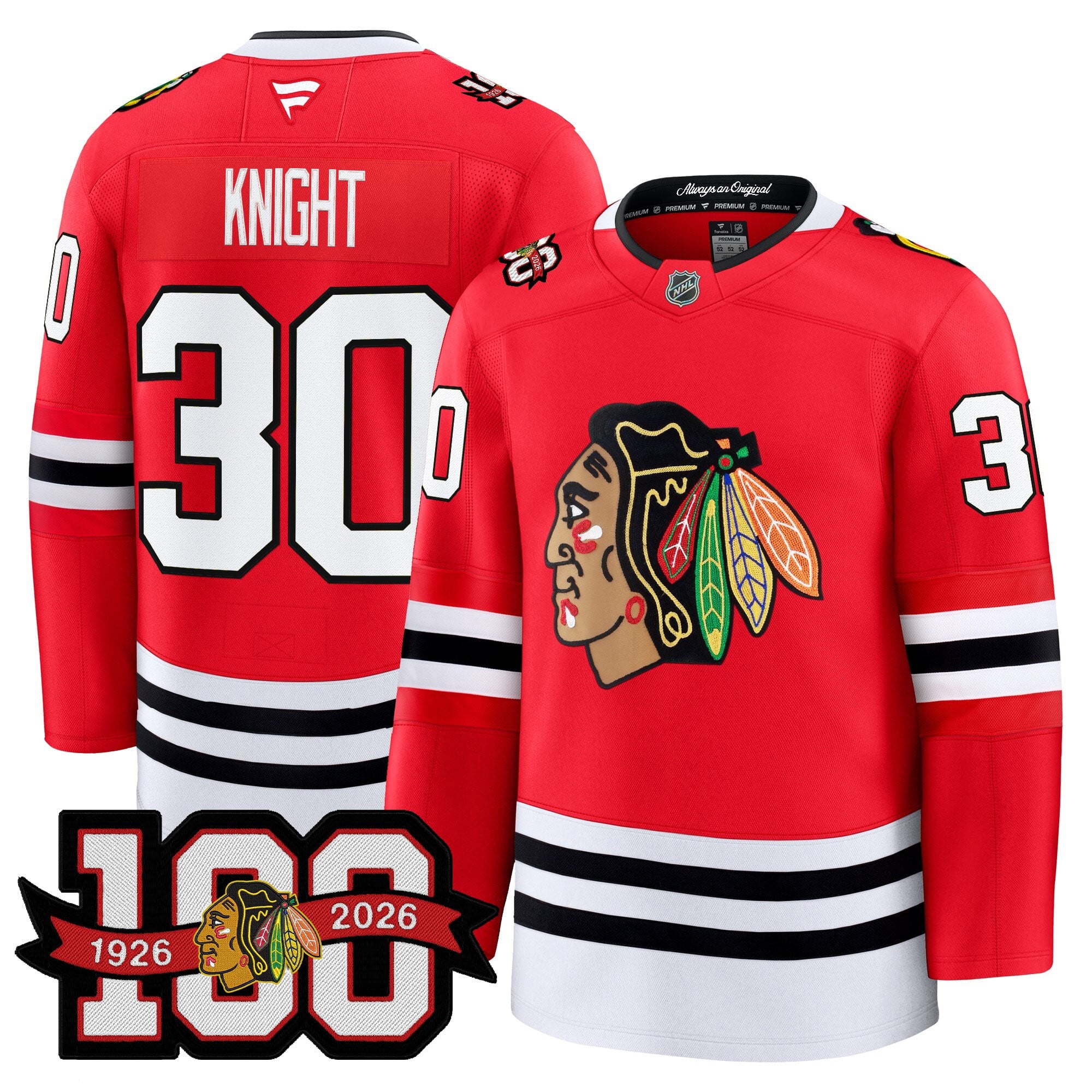 Men's Chicago Blackhawks 2025/26 Premium Jersey - 100th Anniversary Patch -All Stitched