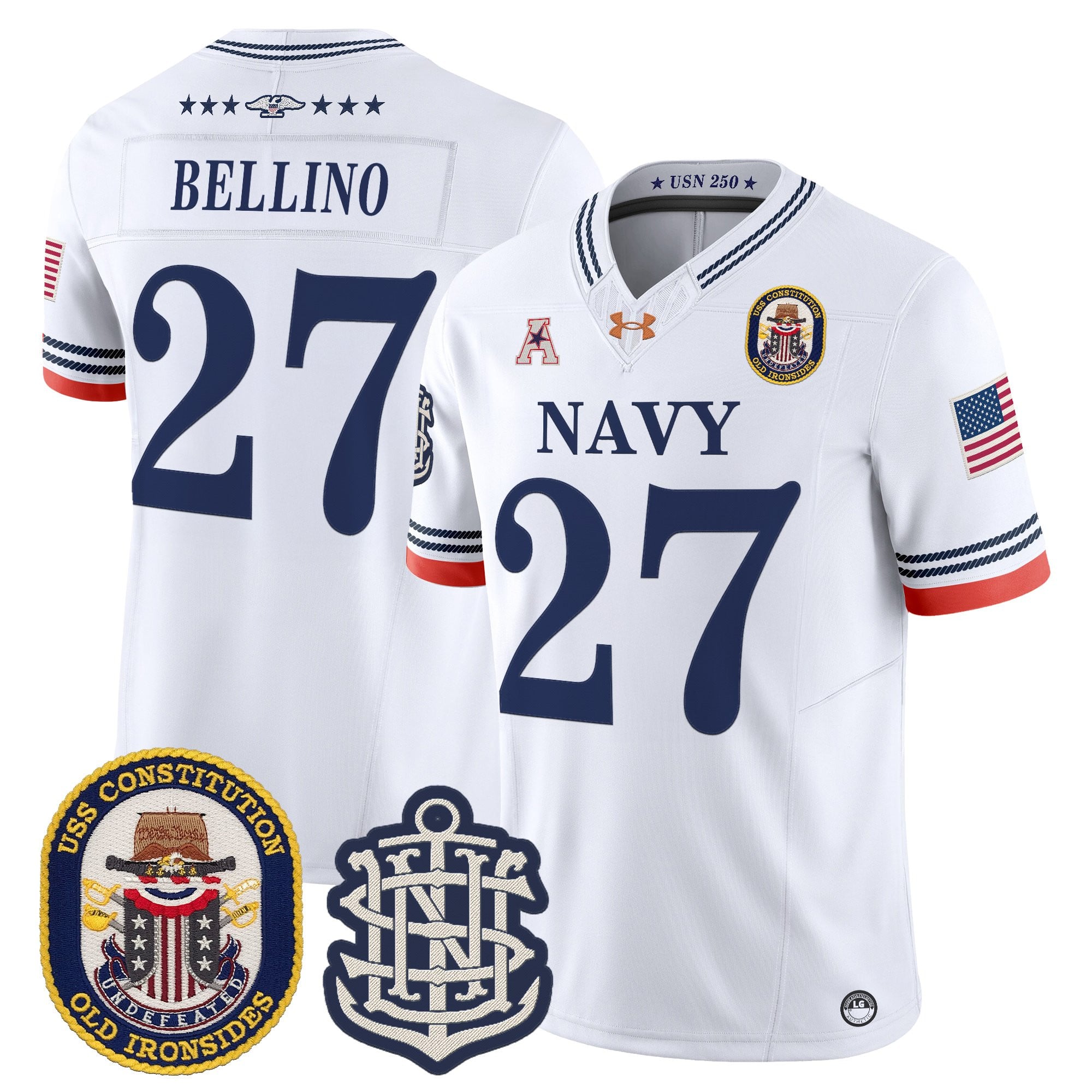 Men's Navy Midshipmen 250th Anniversary Vapor Limited Jersey - USS Constitution Patch - Stitched