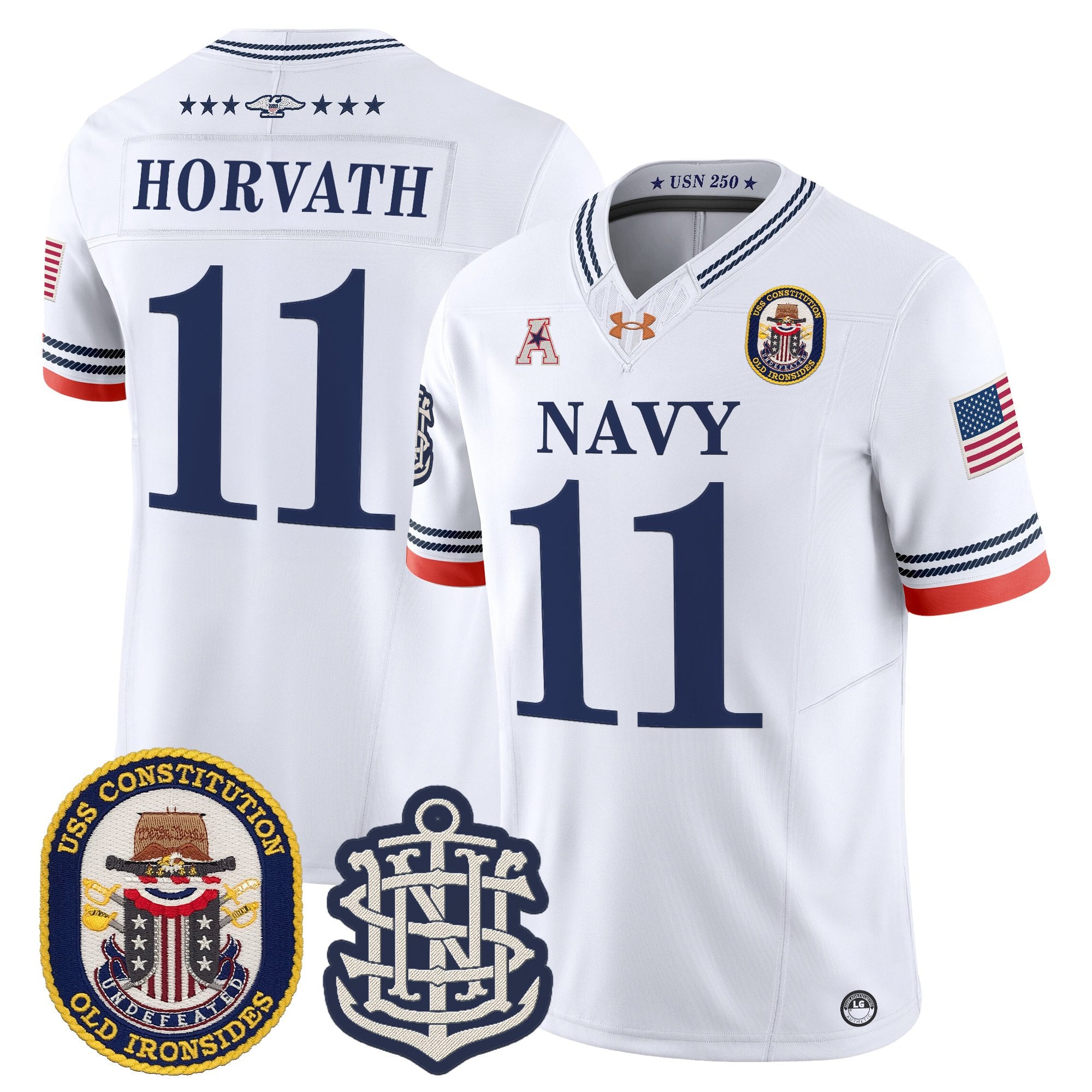 Men's Navy Midshipmen 250th Anniversary Vapor Limited Jersey - USS Constitution Patch - Stitched