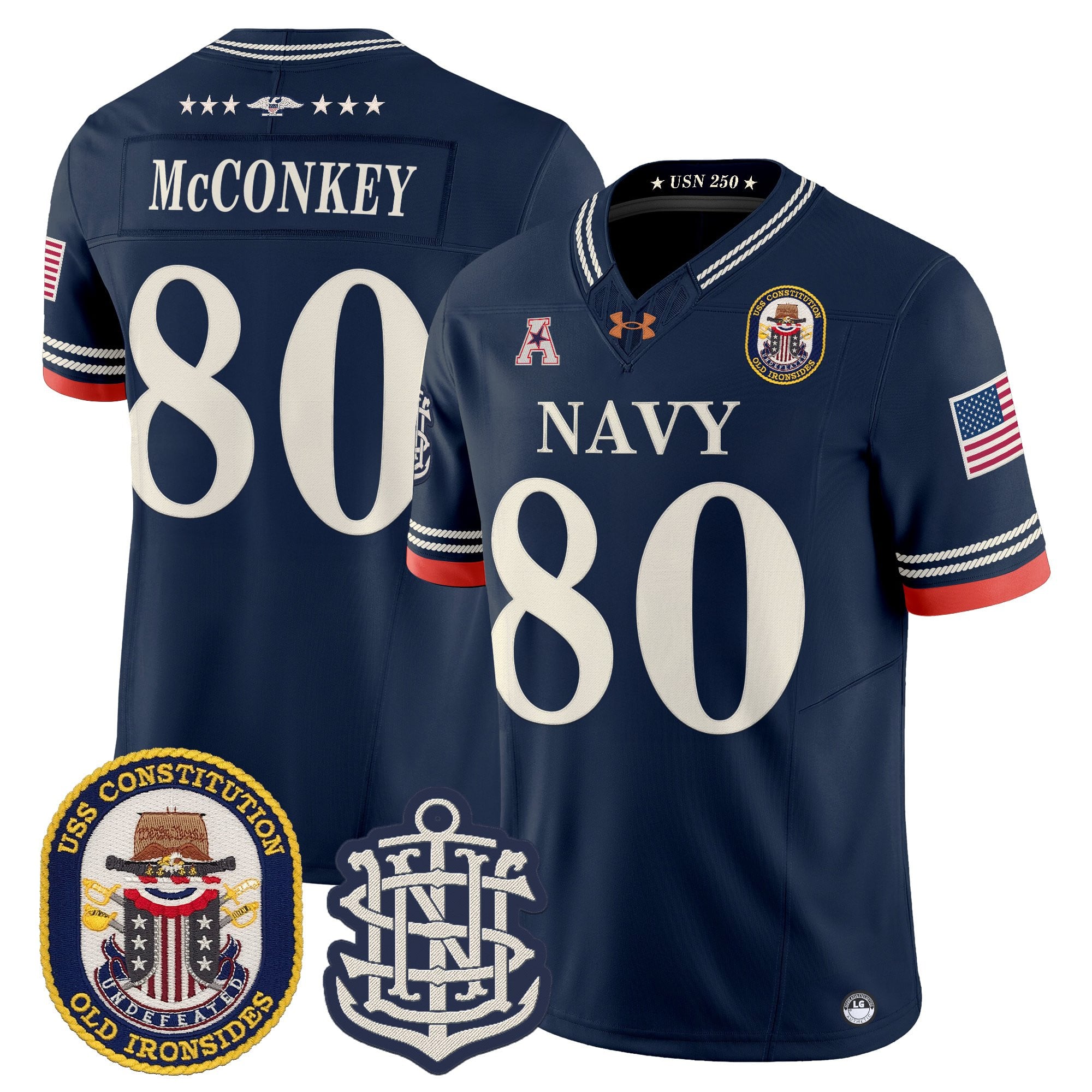 Men's Navy Midshipmen 250th Anniversary Vapor Limited Jersey - USS Constitution Patch - Stitched