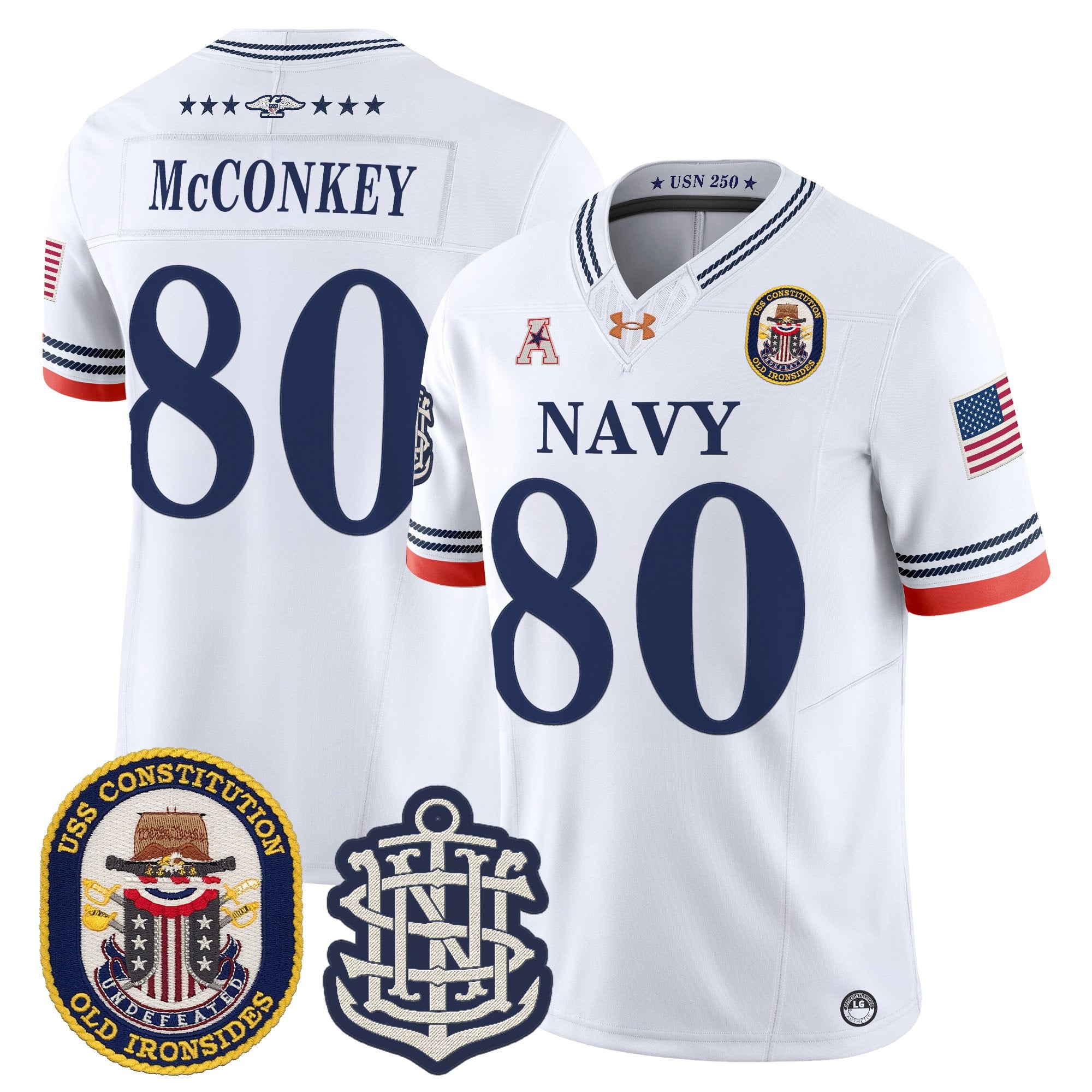 Men's Navy Midshipmen 250th Anniversary Vapor Limited Jersey - USS Constitution Patch - Stitched