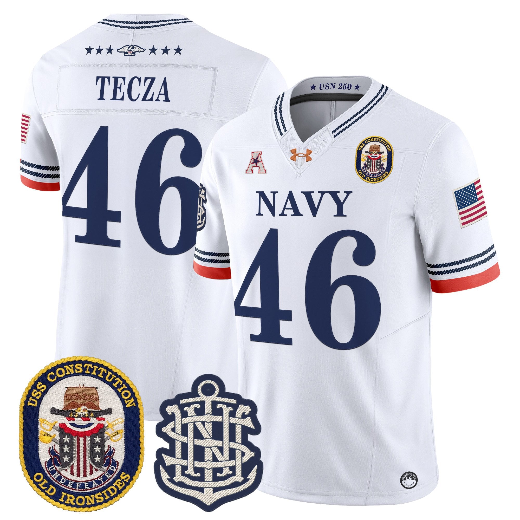 Men's Navy Midshipmen 250th Anniversary Vapor Limited Jersey - USS Constitution Patch - Stitched
