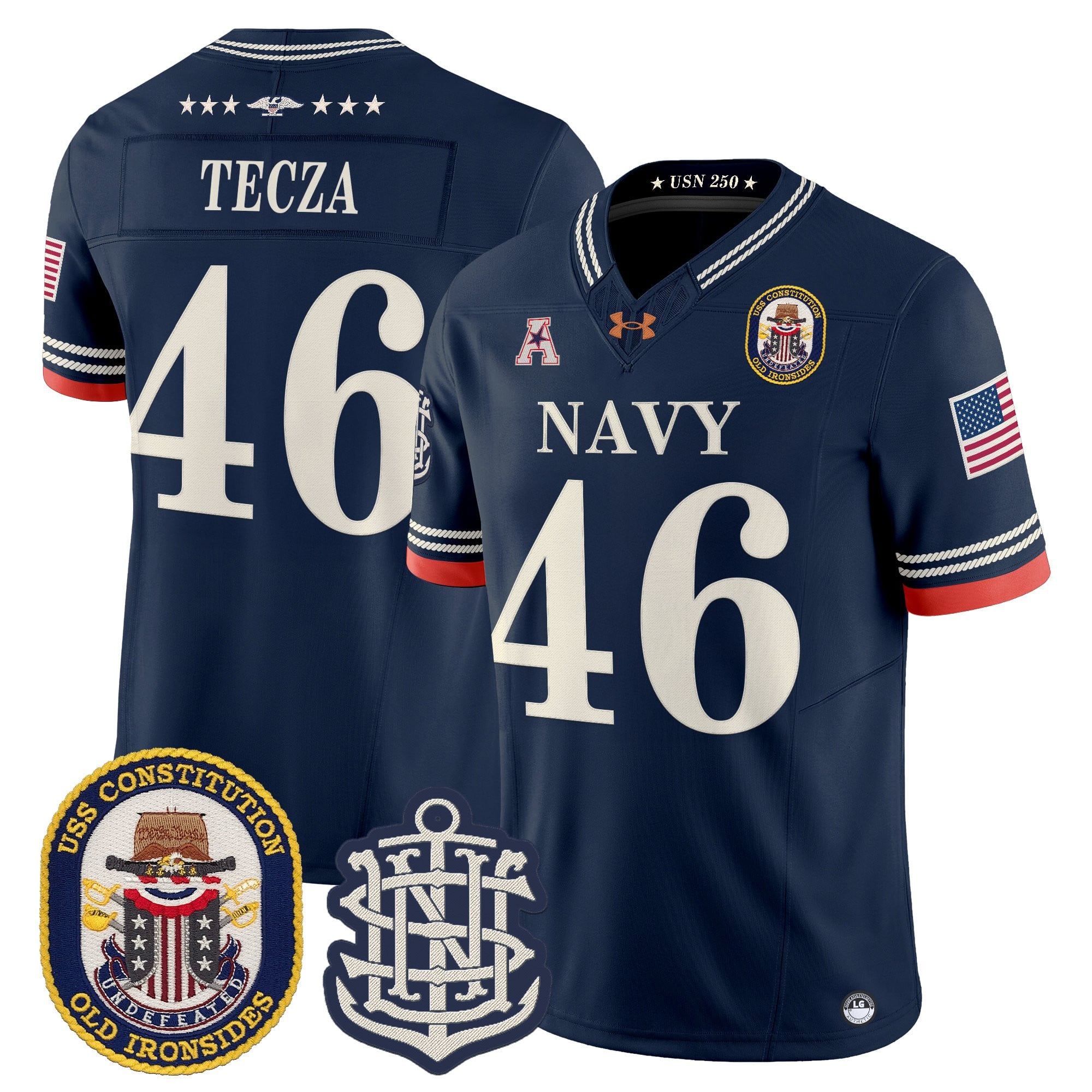 Men's Navy Midshipmen 250th Anniversary Vapor Limited Jersey - USS Constitution Patch - Stitched