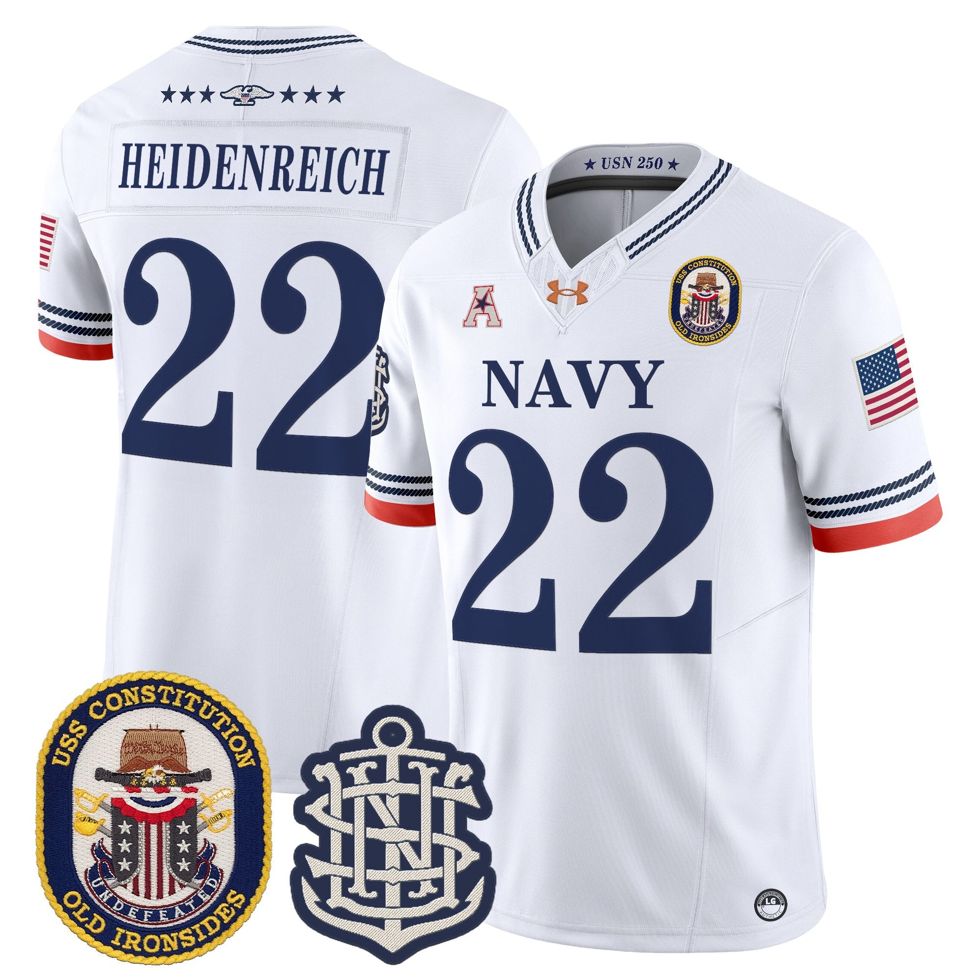 Men's Navy Midshipmen 250th Anniversary Vapor Limited Jersey - USS Constitution Patch - Stitched