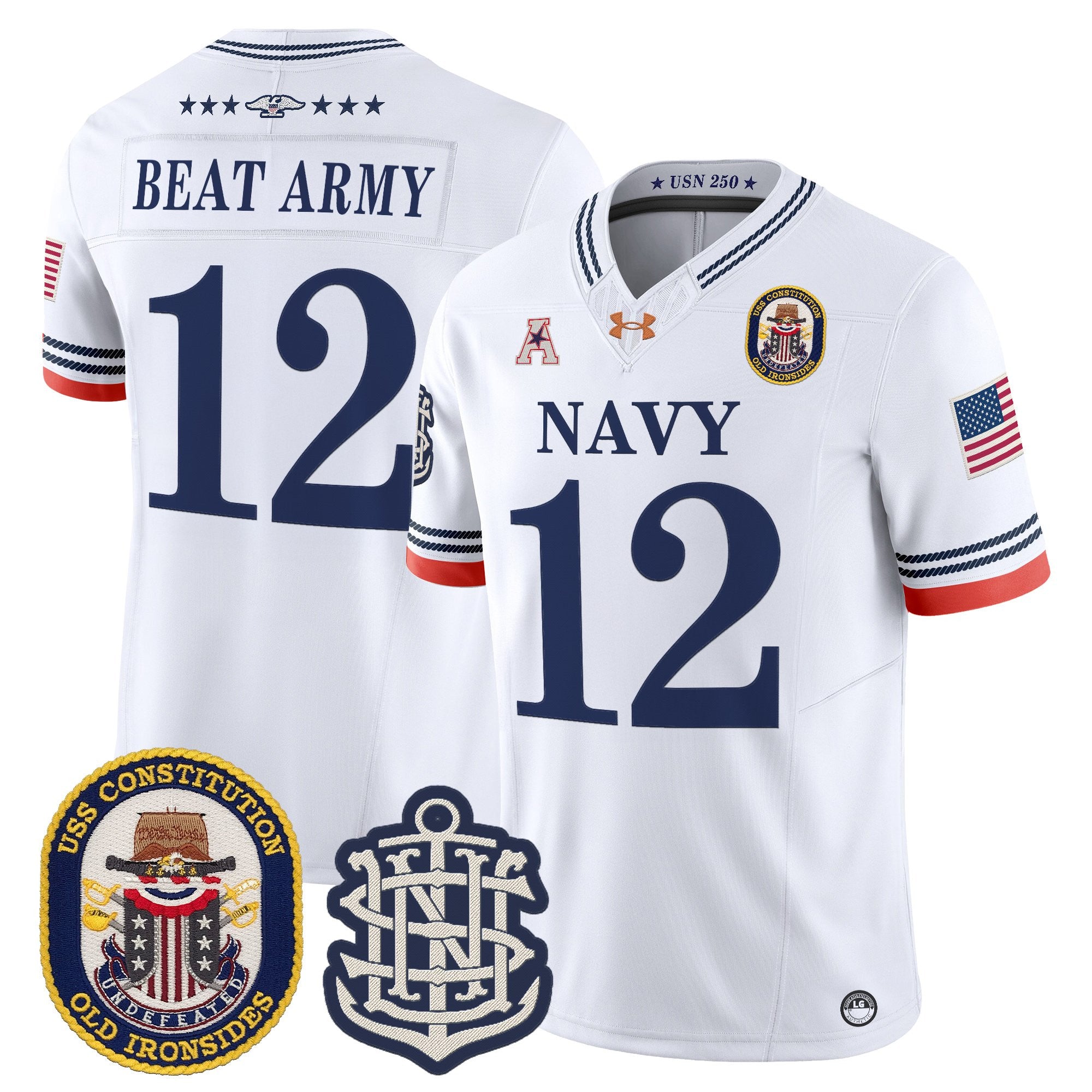 Men's Navy Midshipmen 250th Anniversary Vapor Limited Jersey - USS Constitution Patch - Stitched