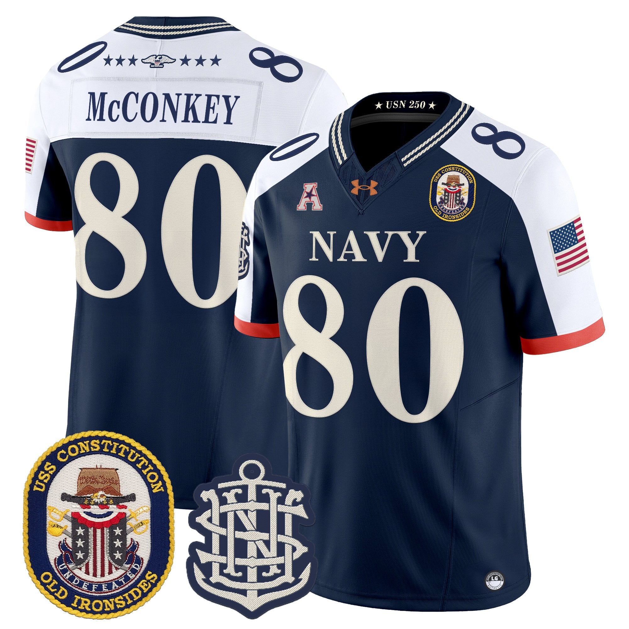 Men's Navy Midshipmen 250th Anniversary Vapor Limited Jersey - USS Constitution Patch - Stitched