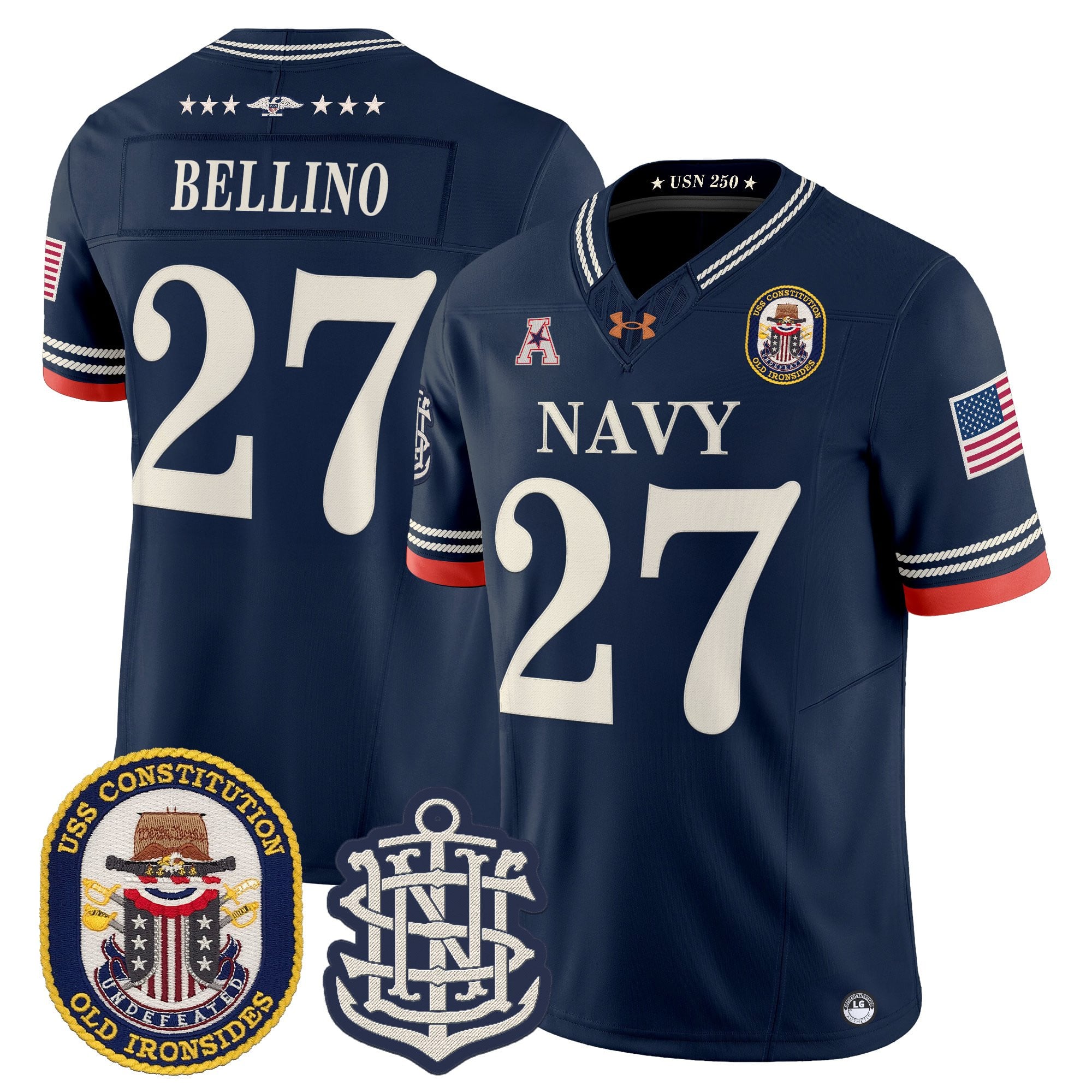 Men's Navy Midshipmen 250th Anniversary Vapor Limited Jersey - USS Constitution Patch - Stitched