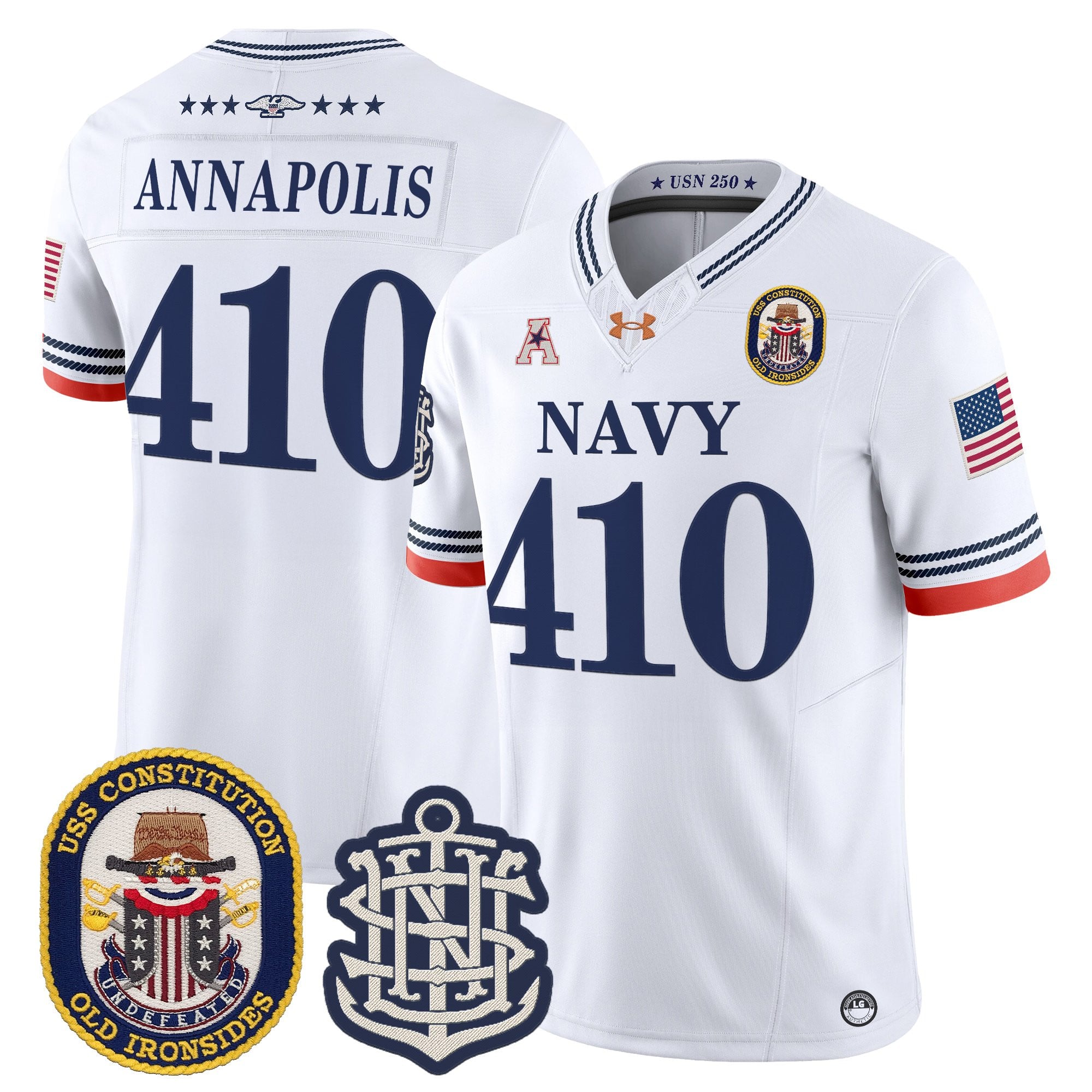 Men's Navy Midshipmen 250th Anniversary Vapor Limited Jersey - USS Constitution Patch - Stitched
