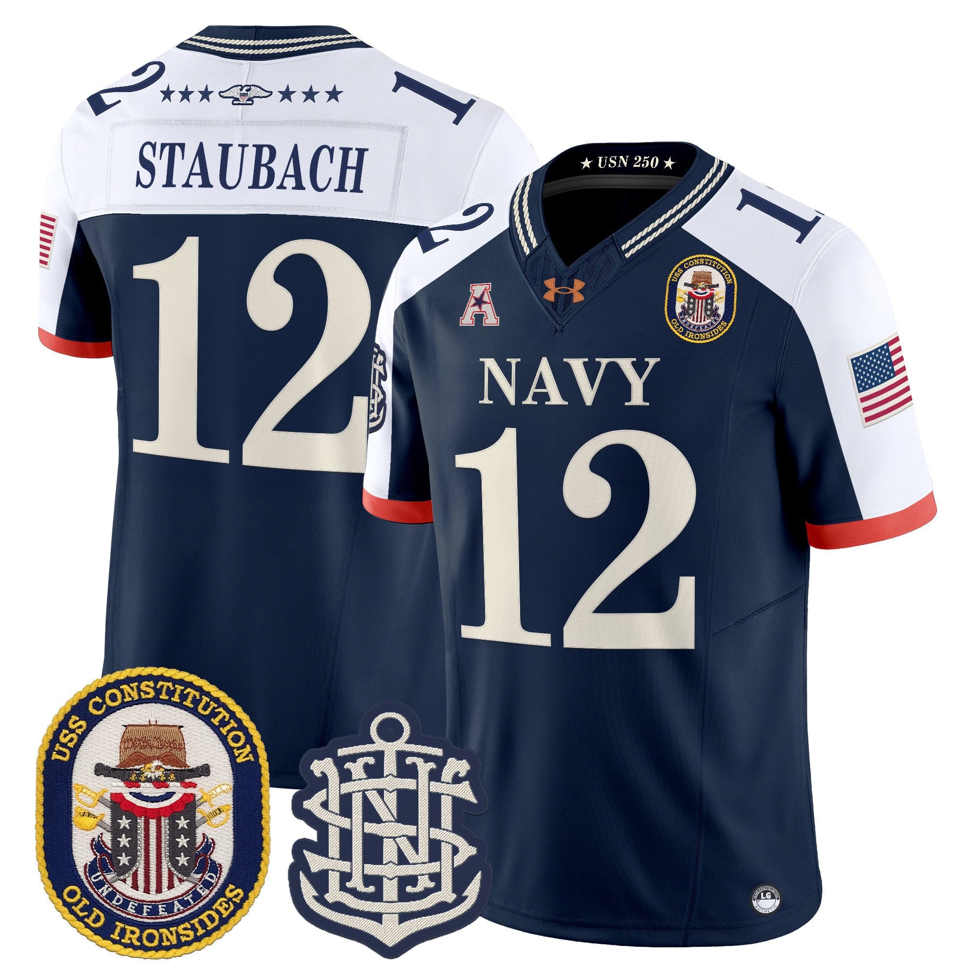 Men's Navy Midshipmen 250th Anniversary Vapor Limited Jersey - USS Constitution Patch - Stitched
