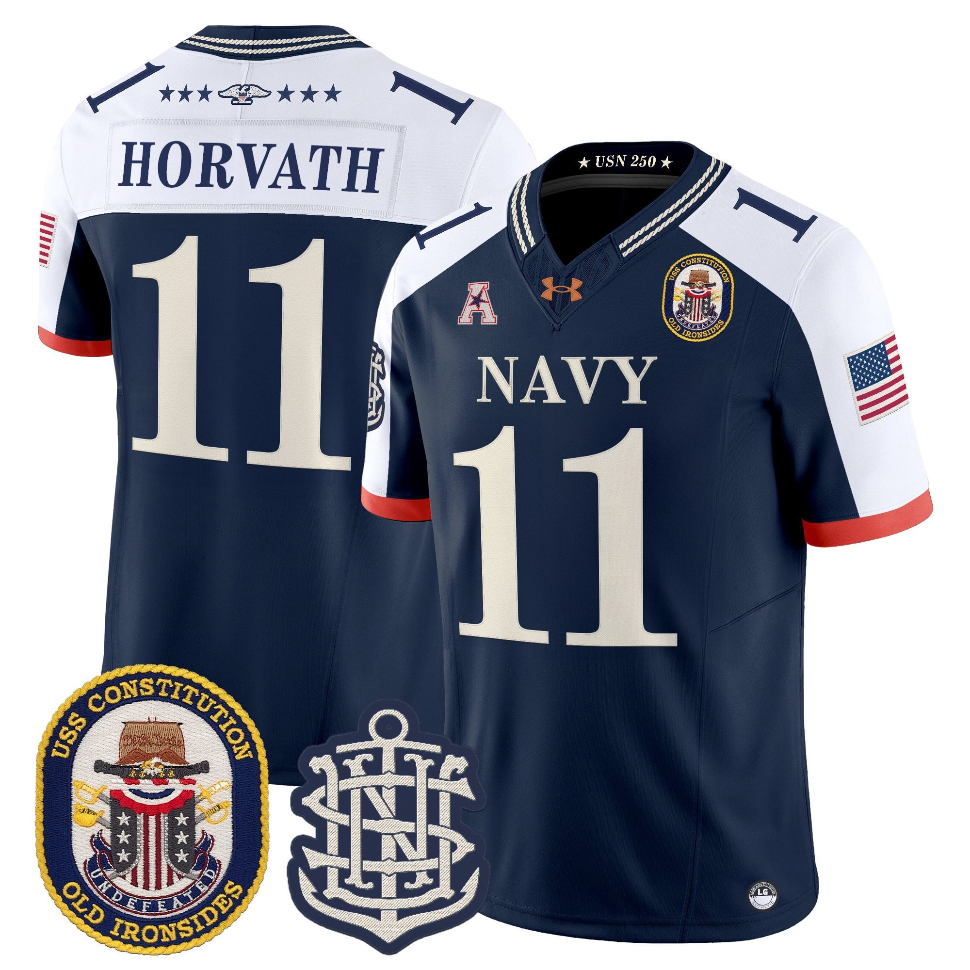 Men's Navy Midshipmen 250th Anniversary Vapor Limited Jersey - USS Constitution Patch - Stitched
