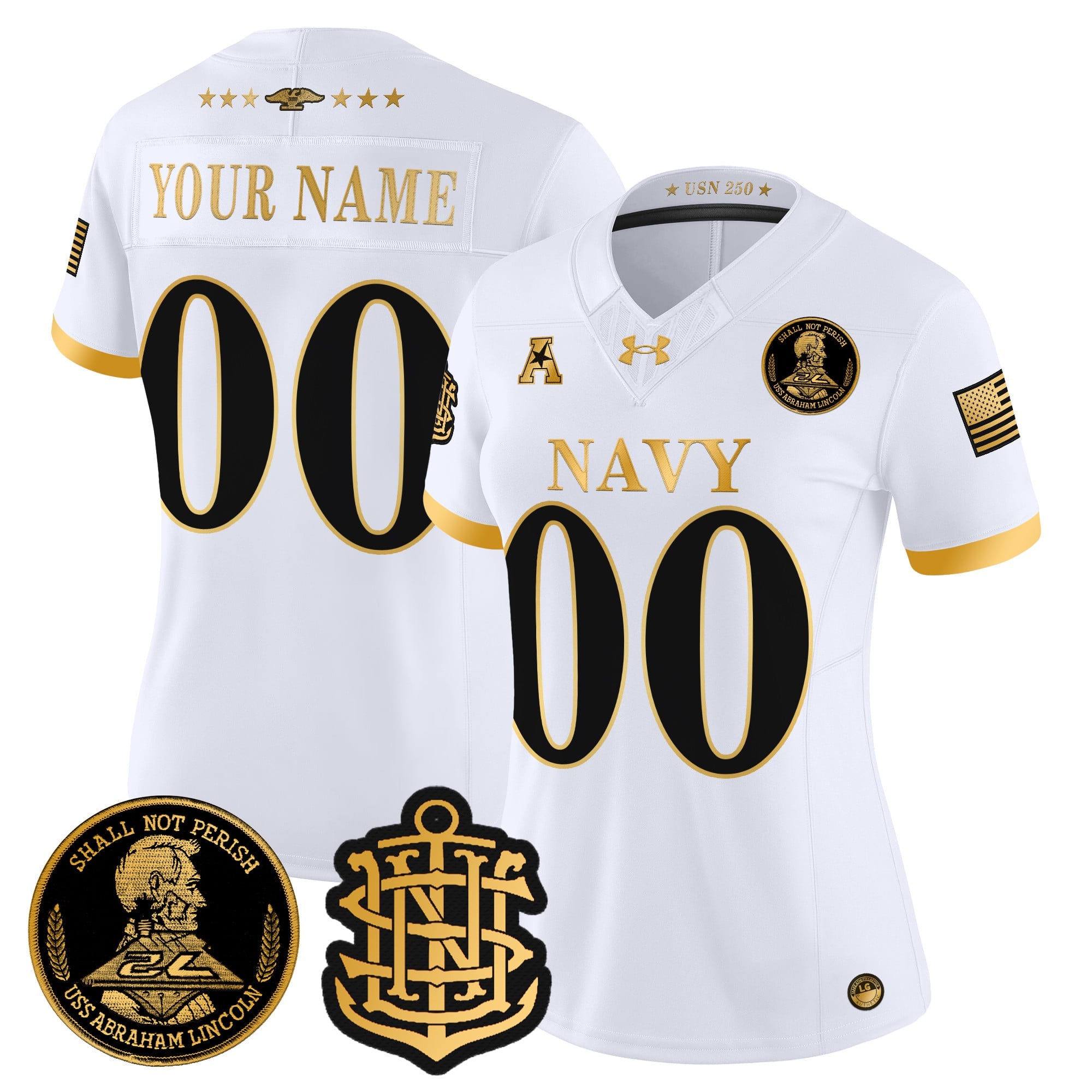 Navy Midshipmen 250th Anniversary Gold Vapor Limited Custom Jersey - All Stitched