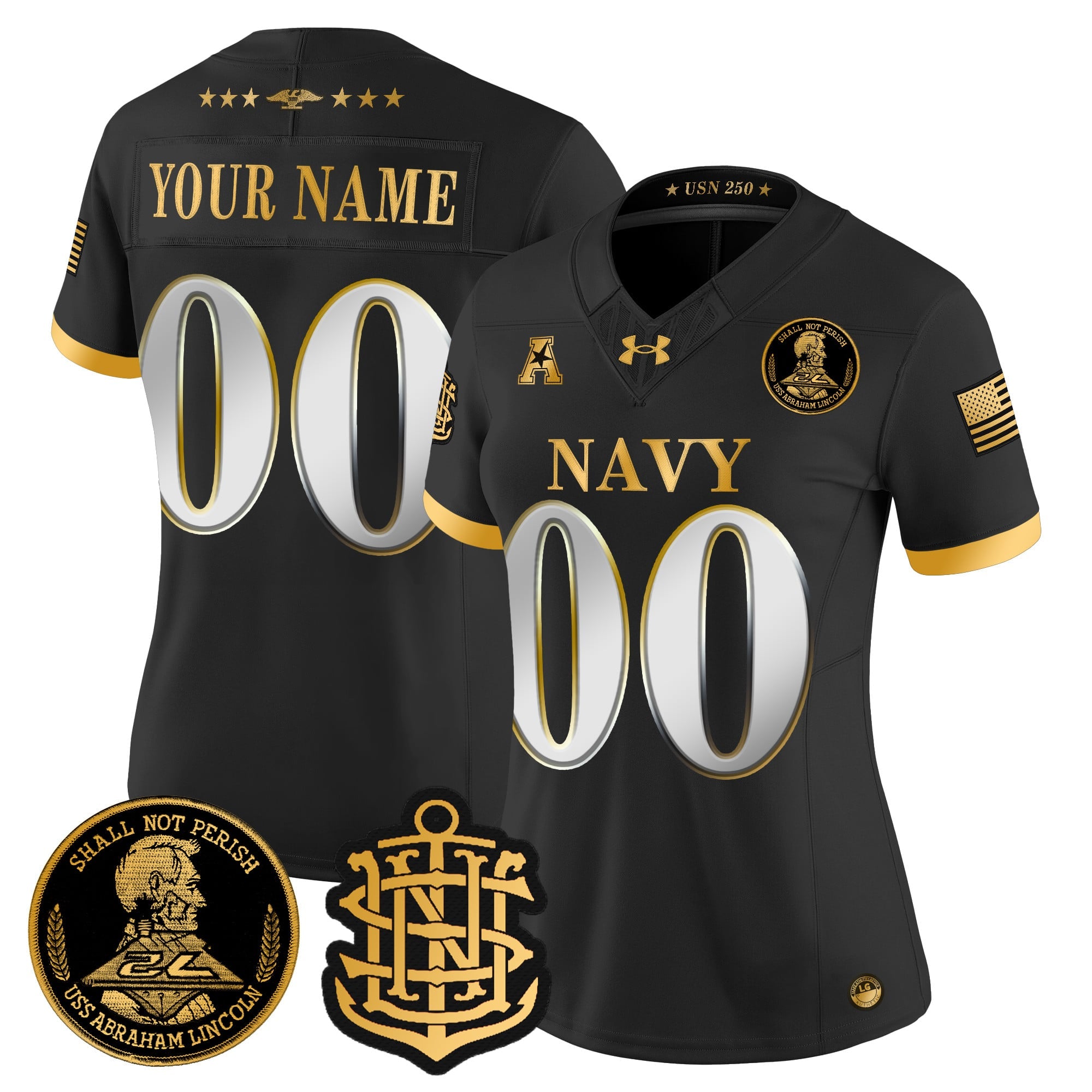 Navy Midshipmen 250th Anniversary Gold Vapor Limited Custom Jersey - All Stitched