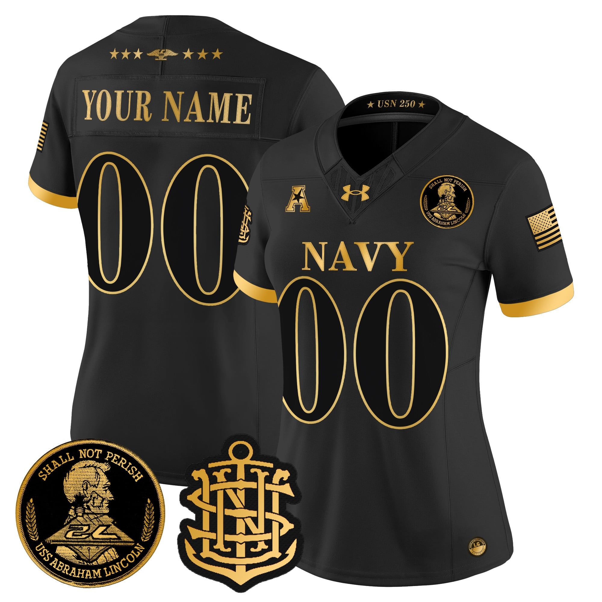 Navy Midshipmen 250th Anniversary Gold Vapor Limited Custom Jersey - All Stitched