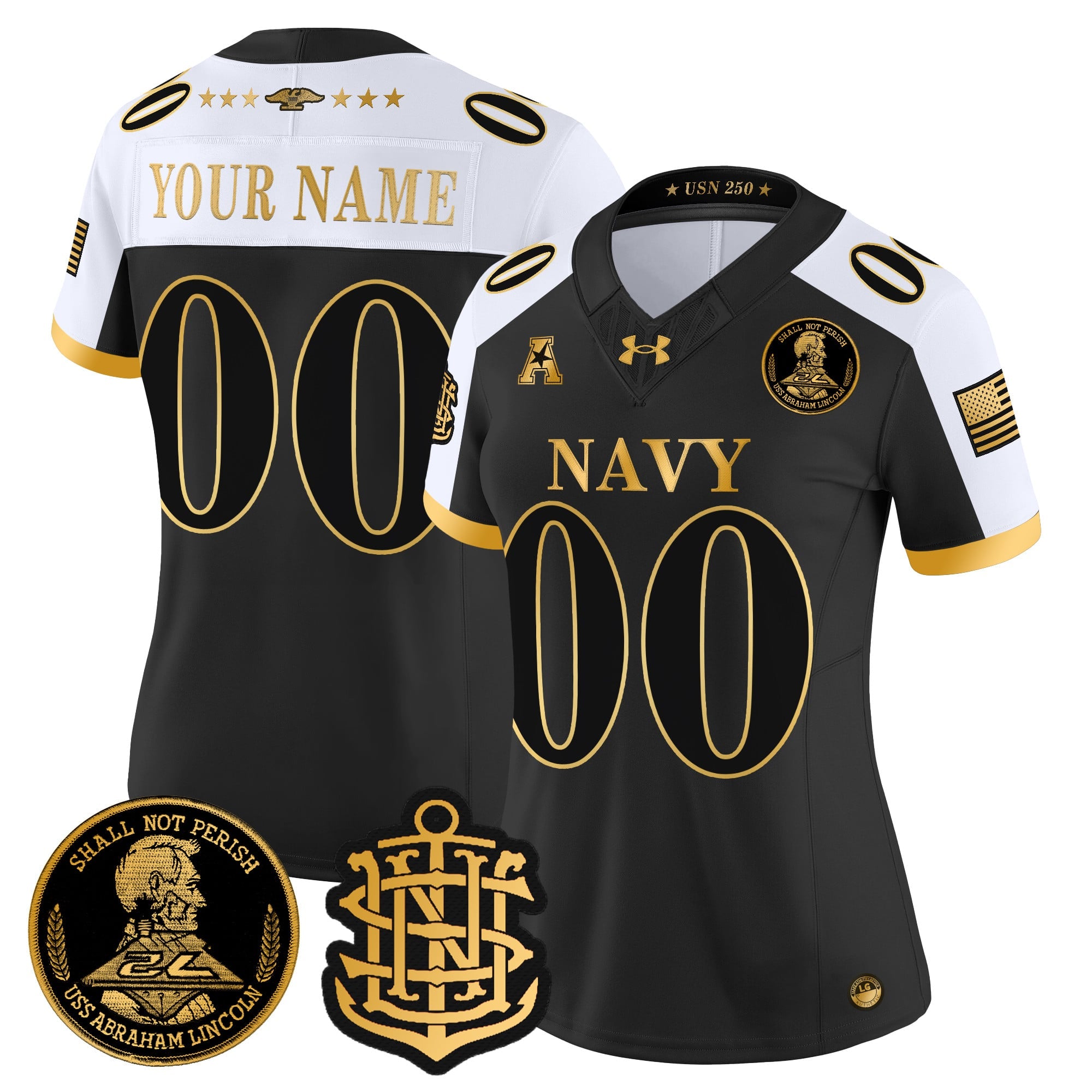 Navy Midshipmen 250th Anniversary Gold Vapor Limited Custom Jersey - All Stitched