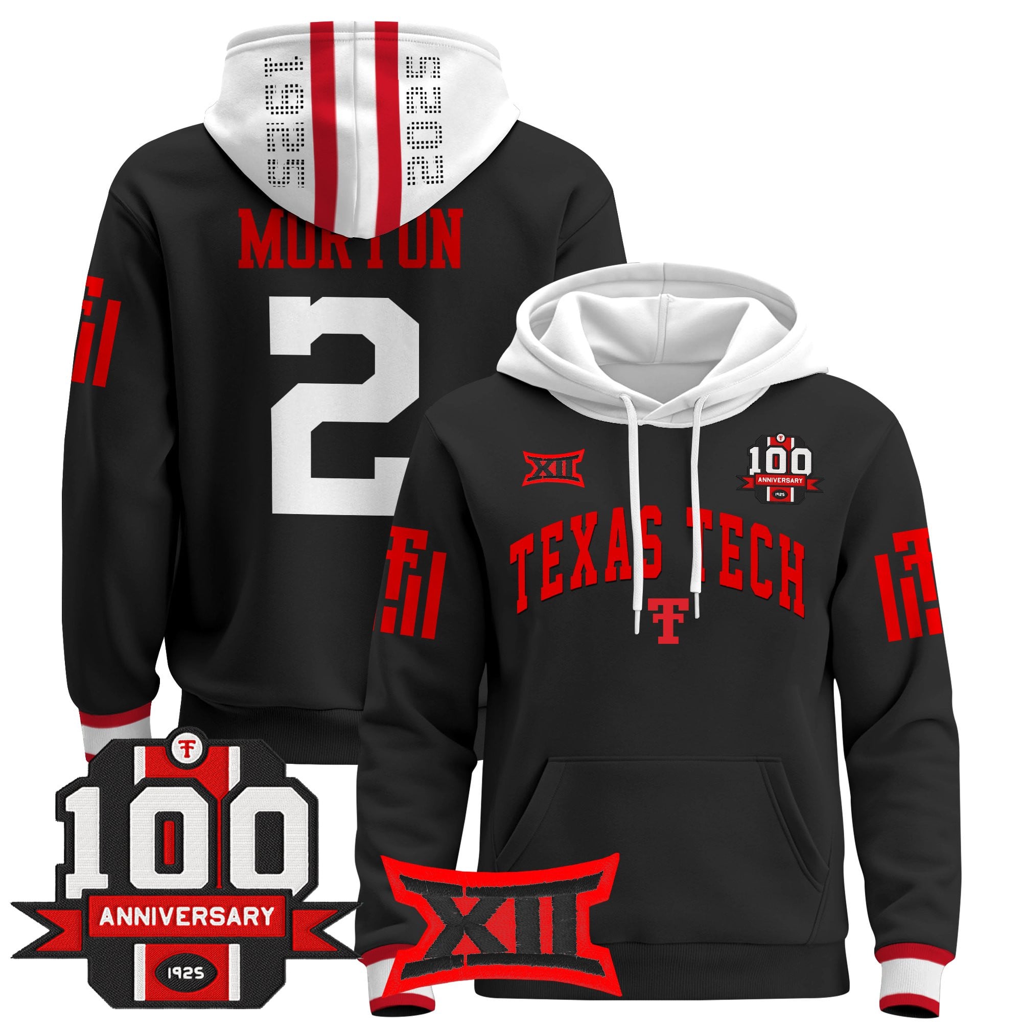 Men's Texas Tech Red Raiders 2025 Premium Pullover Hoodie - 100th Anniversary Patch - All Stitched
