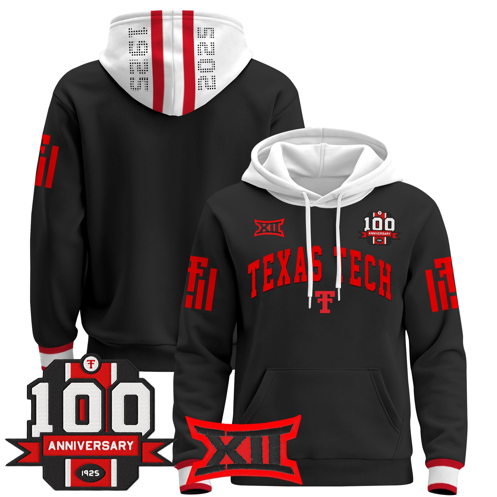 Men's Texas Tech Red Raiders 2025 Premium Pullover Hoodie - 100th Anniversary Patch - All Stitched