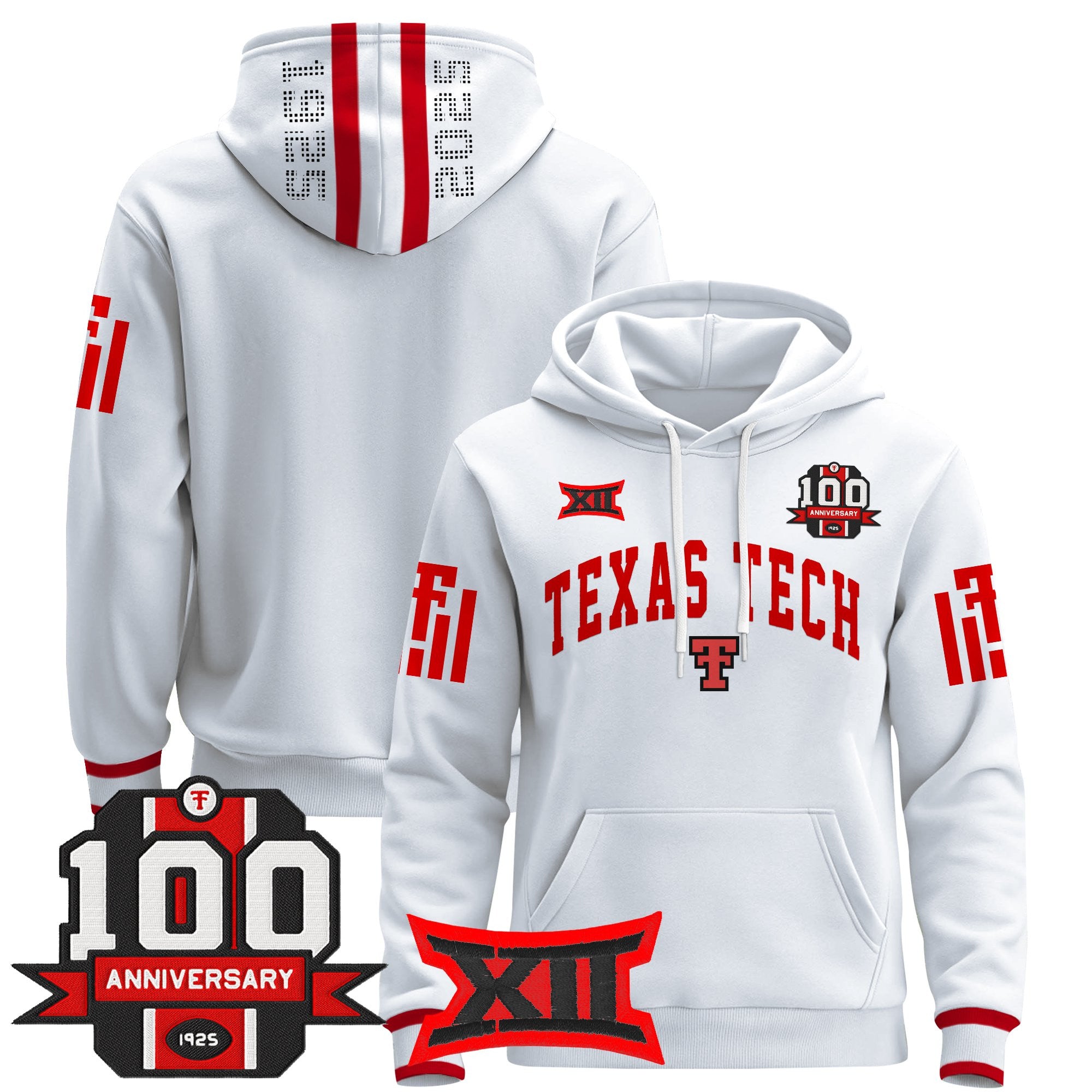 Men's Texas Tech Red Raiders 2025 Premium Pullover Hoodie - 100th Anniversary Patch - All Stitched