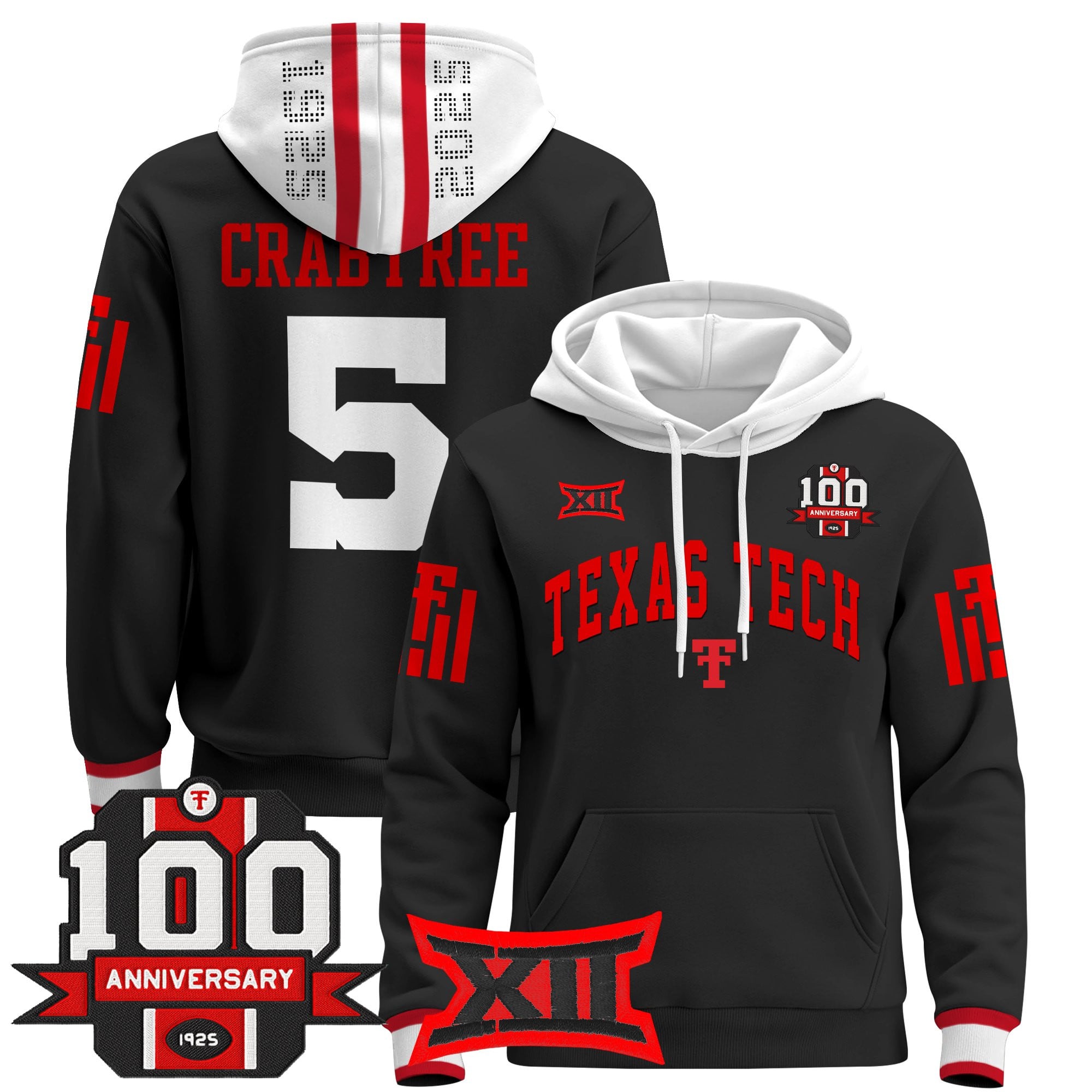 Men's Texas Tech Red Raiders 2025 Premium Pullover Hoodie - 100th Anniversary Patch - All Stitched
