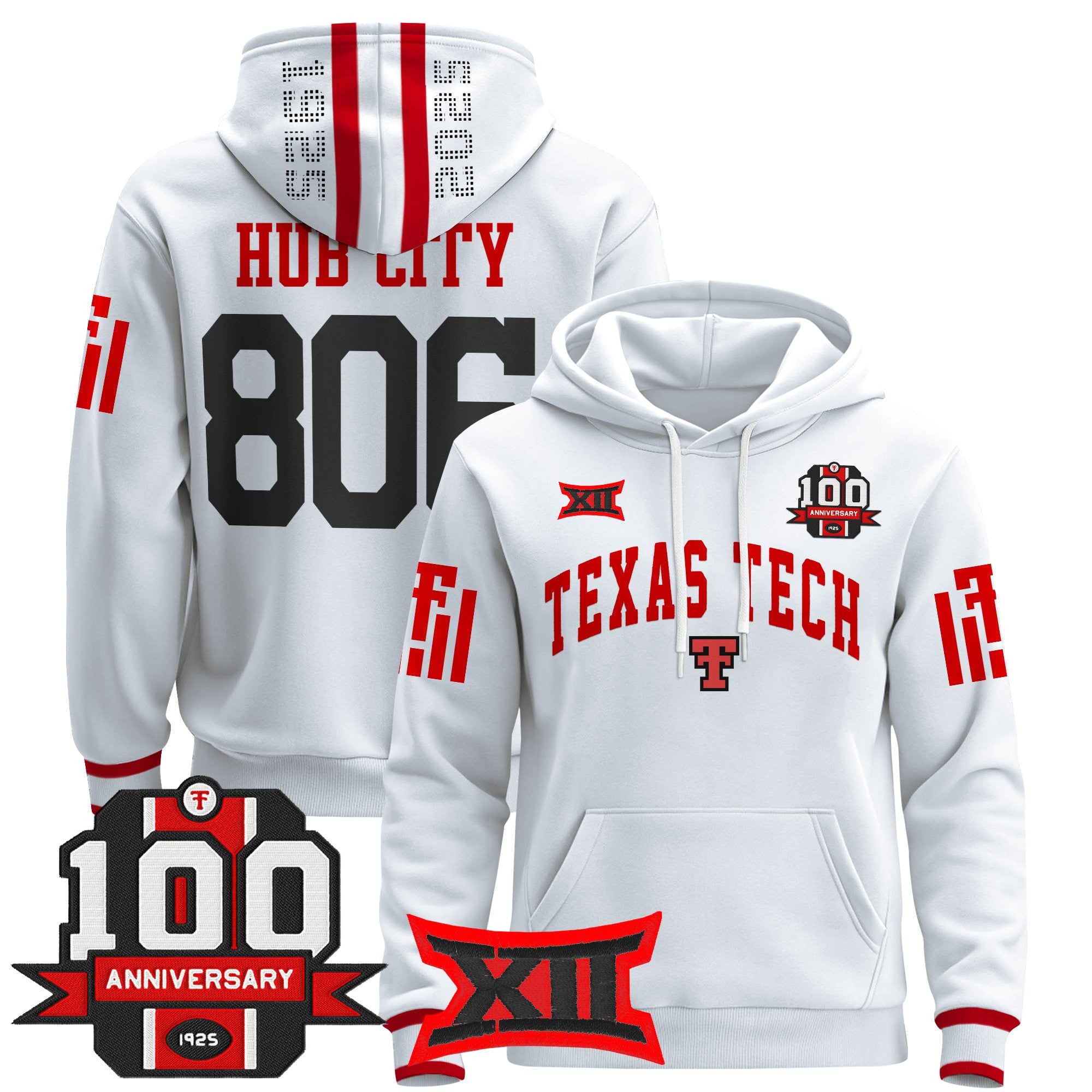 Men's Texas Tech Red Raiders 2025 Premium Pullover Hoodie - 100th Anniversary Patch - All Stitched