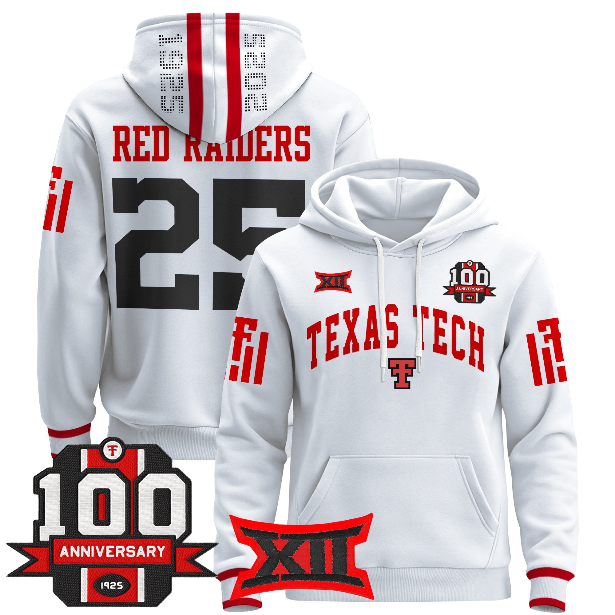 Men's Texas Tech Red Raiders 2025 Premium Pullover Hoodie - 100th Anniversary Patch - All Stitched