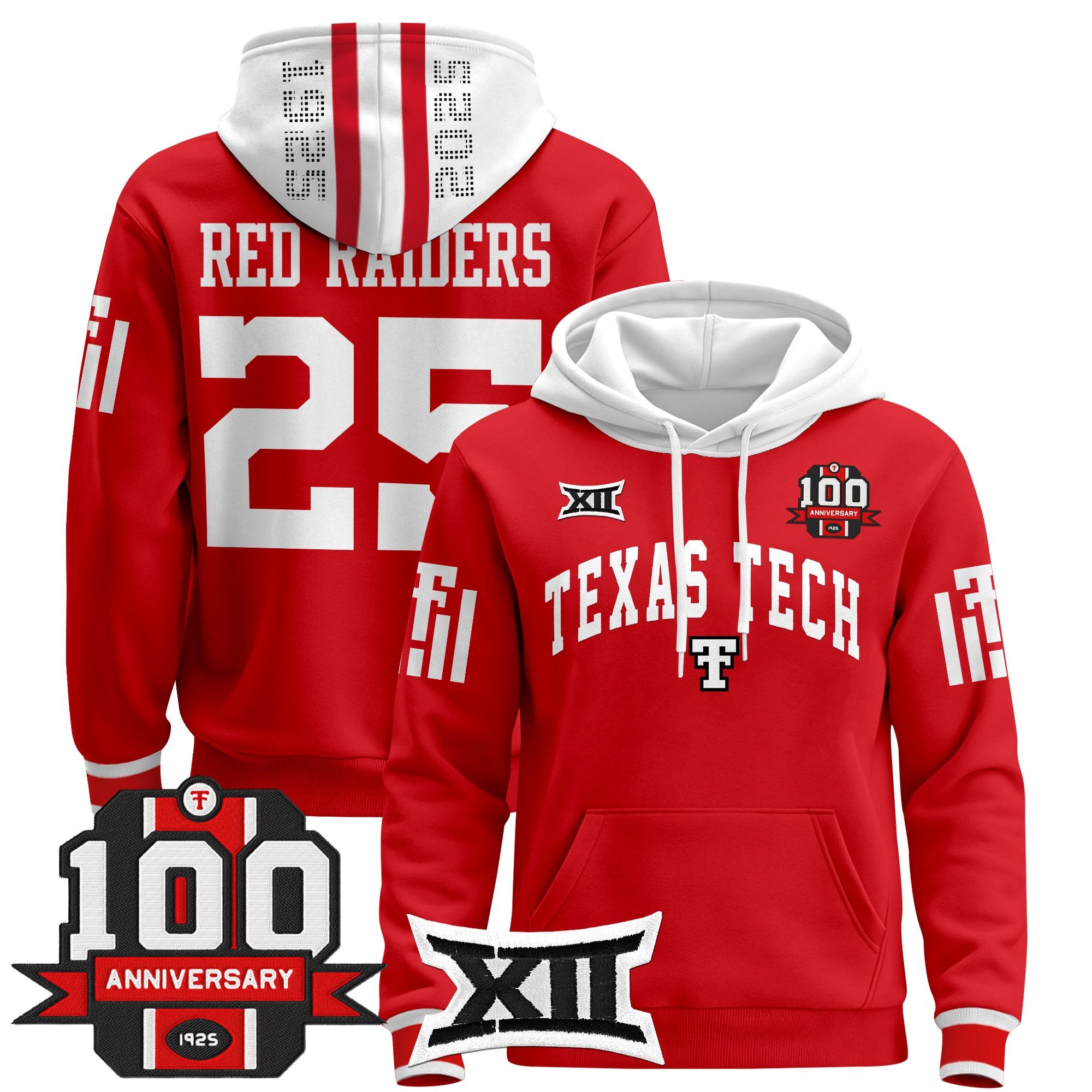 Men's Texas Tech Red Raiders 2025 Premium Pullover Hoodie - 100th Anniversary Patch - All Stitched