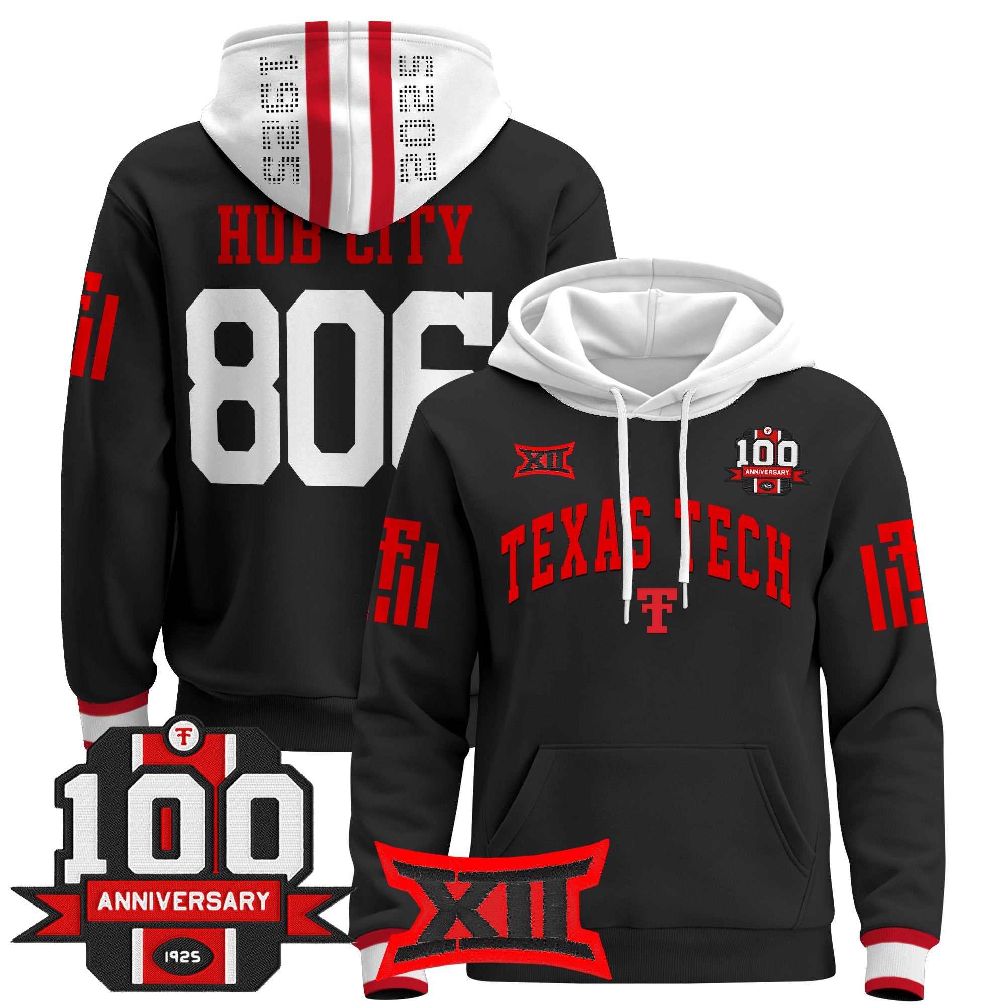 Men's Texas Tech Red Raiders 2025 Premium Pullover Hoodie - 100th Anniversary Patch - All Stitched