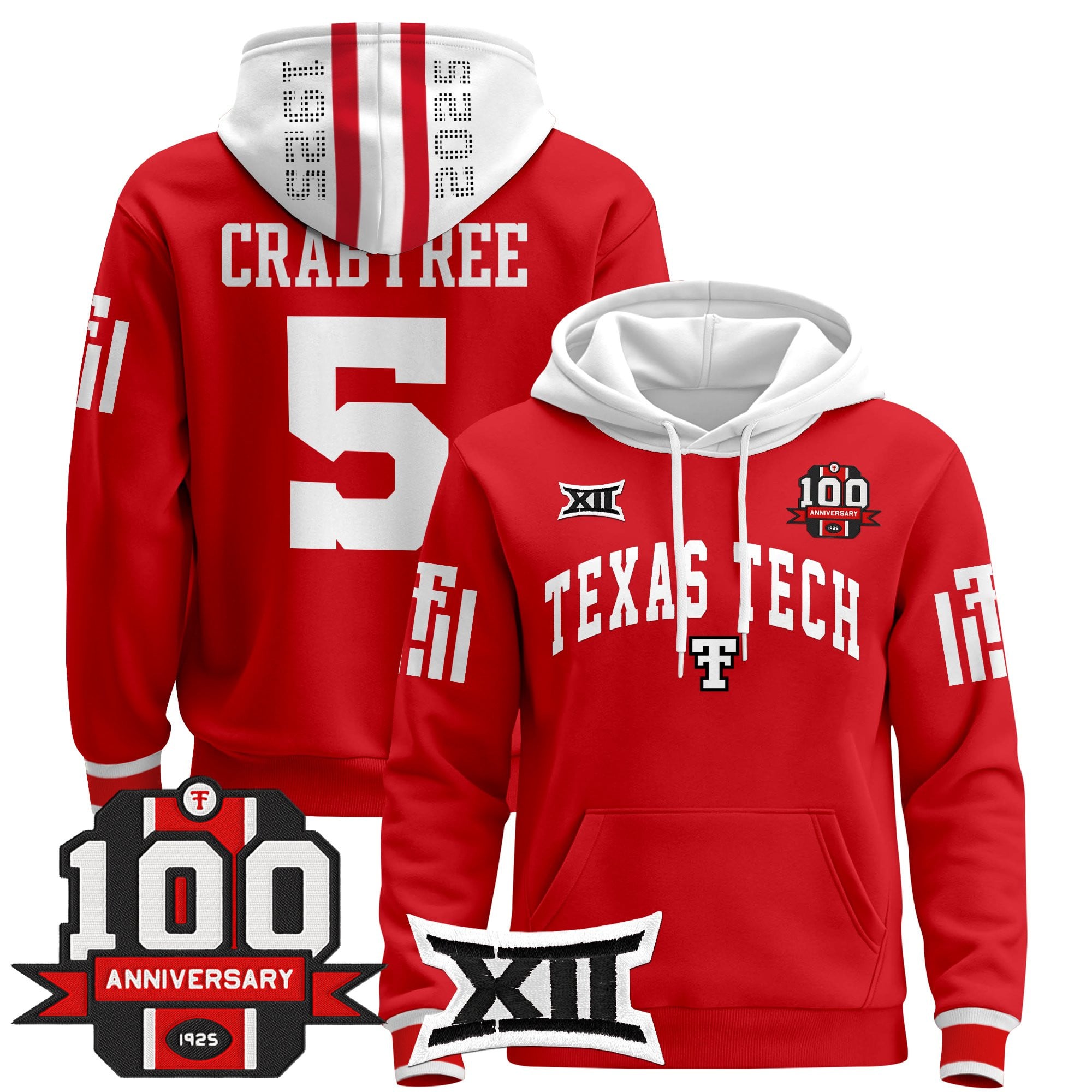 Men's Texas Tech Red Raiders 2025 Premium Pullover Hoodie - 100th Anniversary Patch - All Stitched