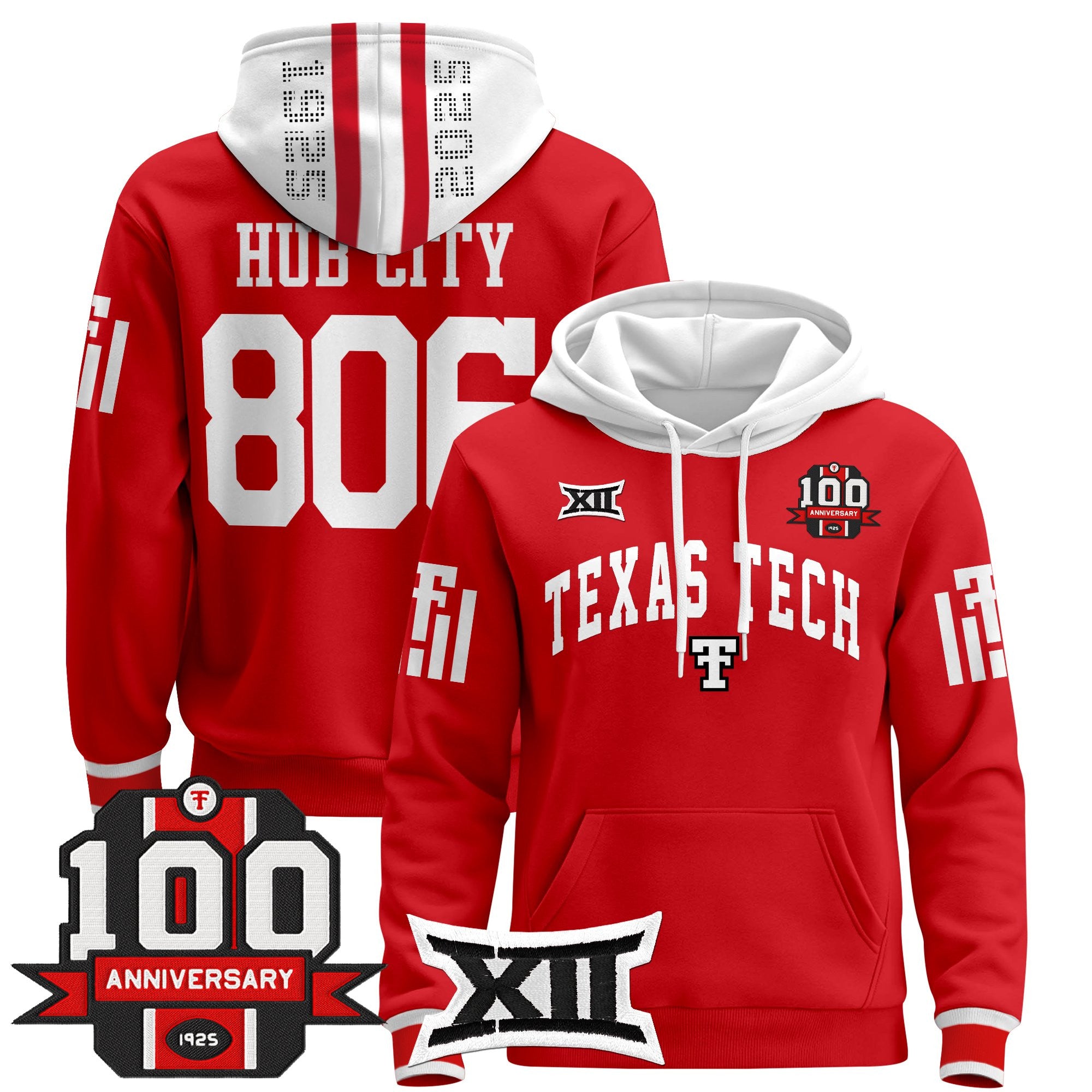 Men's Texas Tech Red Raiders 2025 Premium Pullover Hoodie - 100th Anniversary Patch - All Stitched
