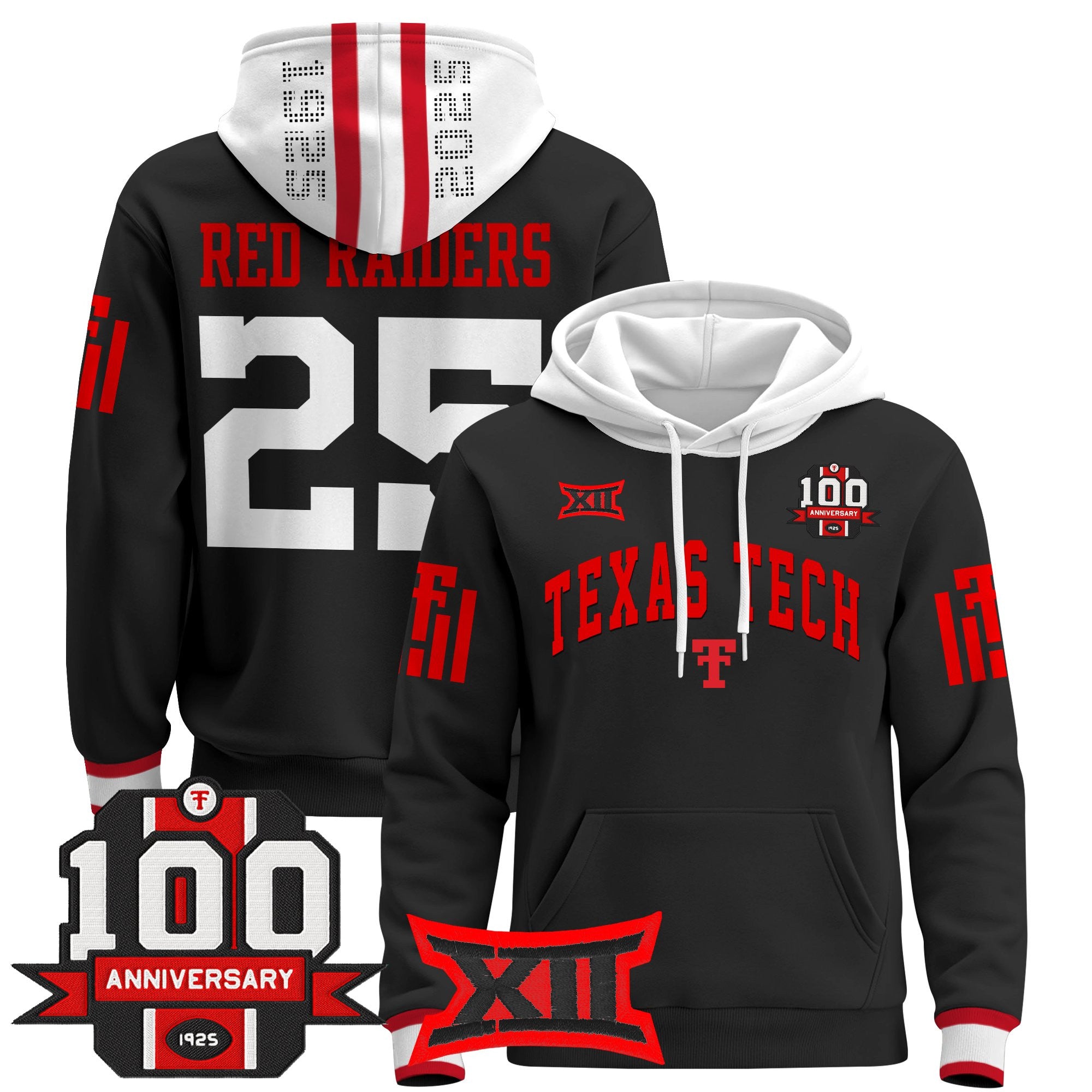 Men's Texas Tech Red Raiders 2025 Premium Pullover Hoodie - 100th Anniversary Patch - All Stitched