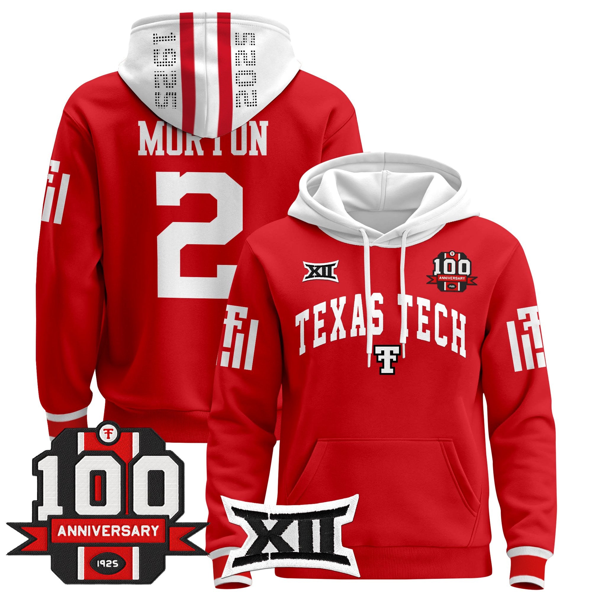 Men's Texas Tech Red Raiders 2025 Premium Pullover Hoodie - 100th Anniversary Patch - All Stitched