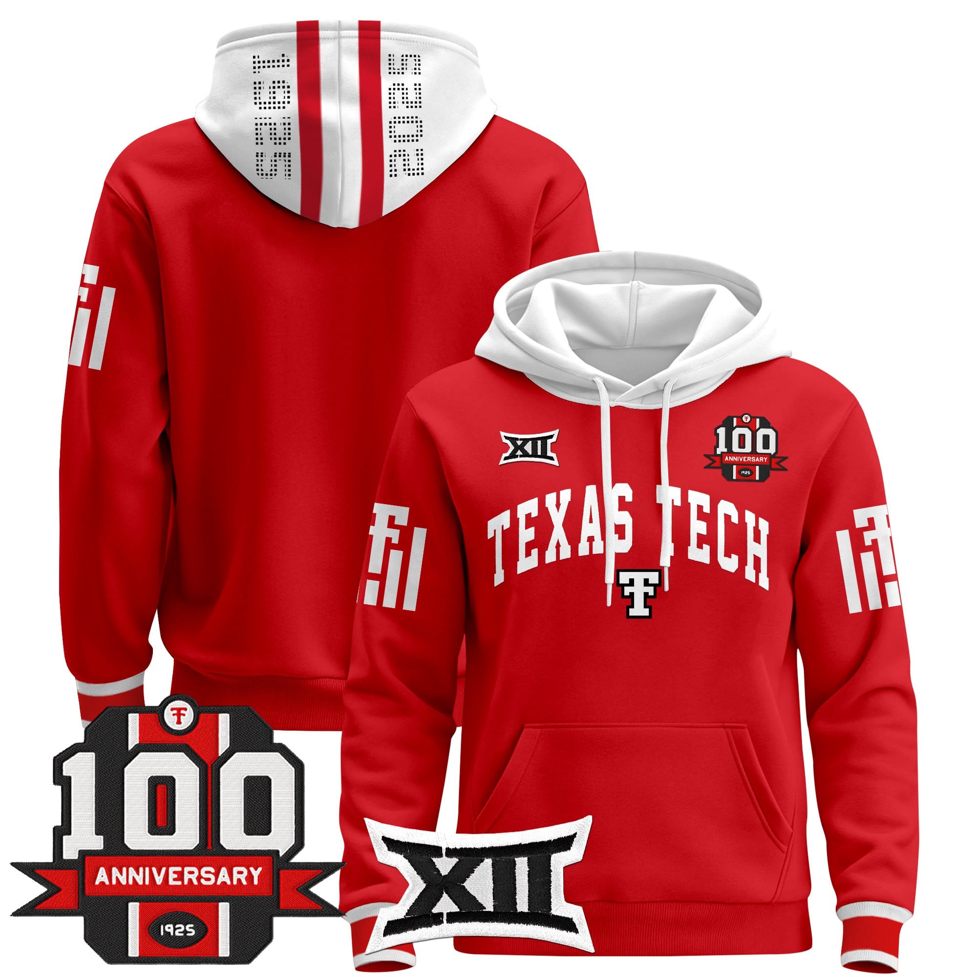 Men's Texas Tech Red Raiders 2025 Premium Pullover Hoodie - 100th Anniversary Patch - All Stitched