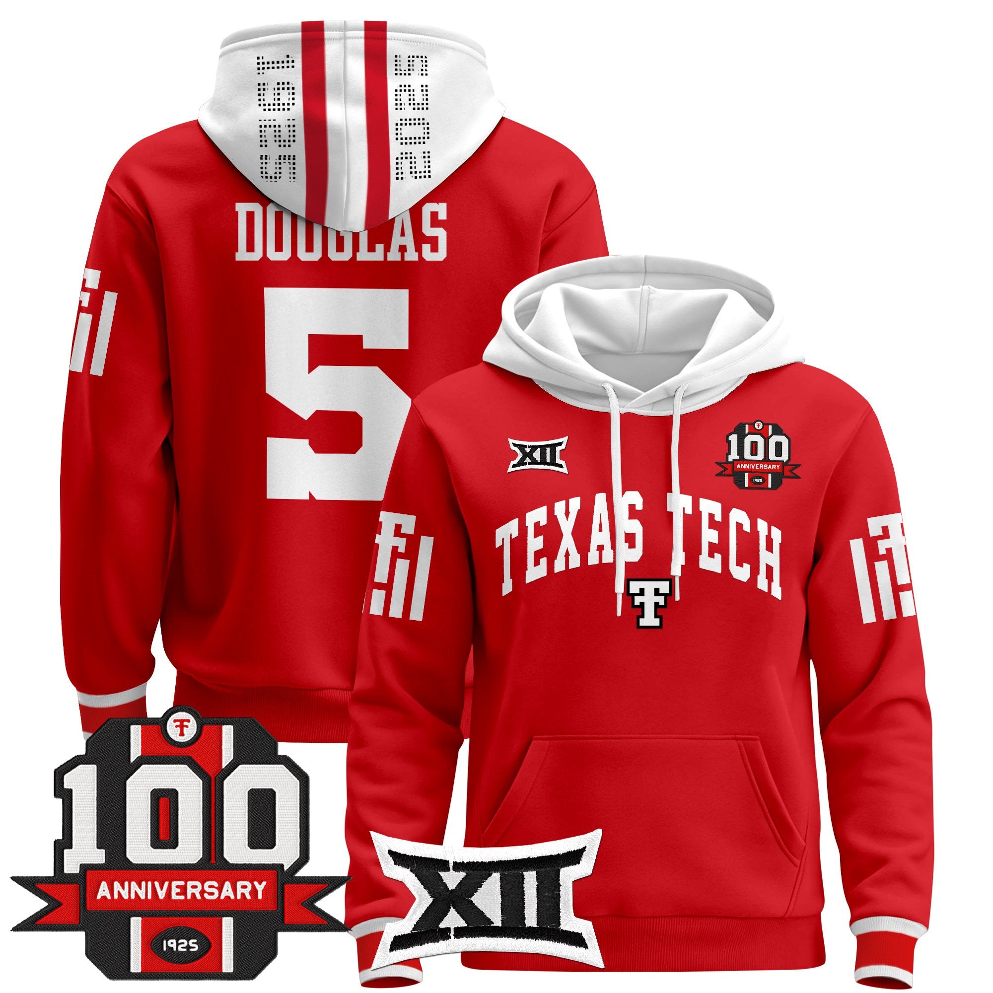 Men's Texas Tech Red Raiders 2025 Premium Pullover Hoodie - 100th Anniversary Patch - All Stitched
