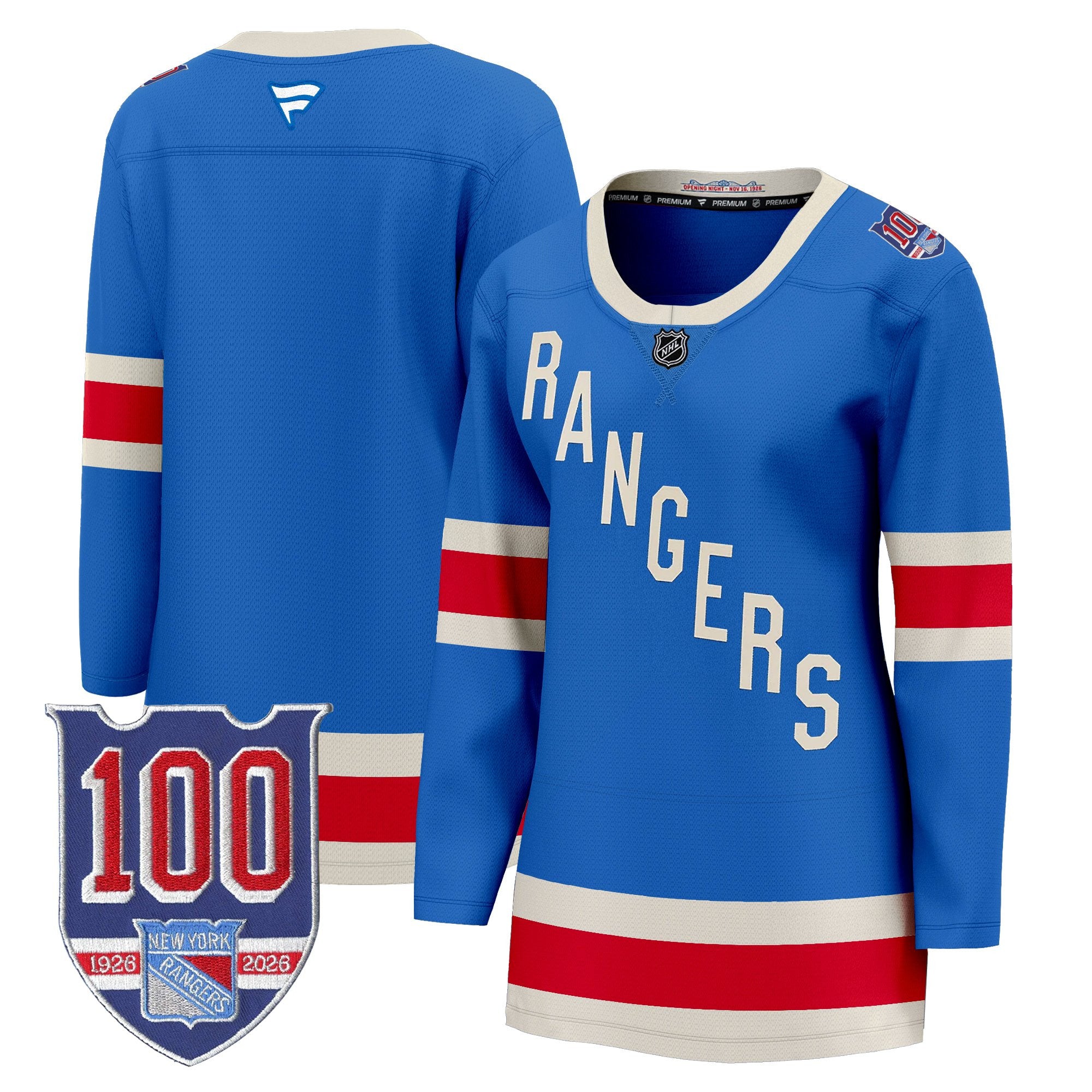 New York Rangers 1926 Throwback Premium Jersey - 100th Anniversary Patch - All Stitched
