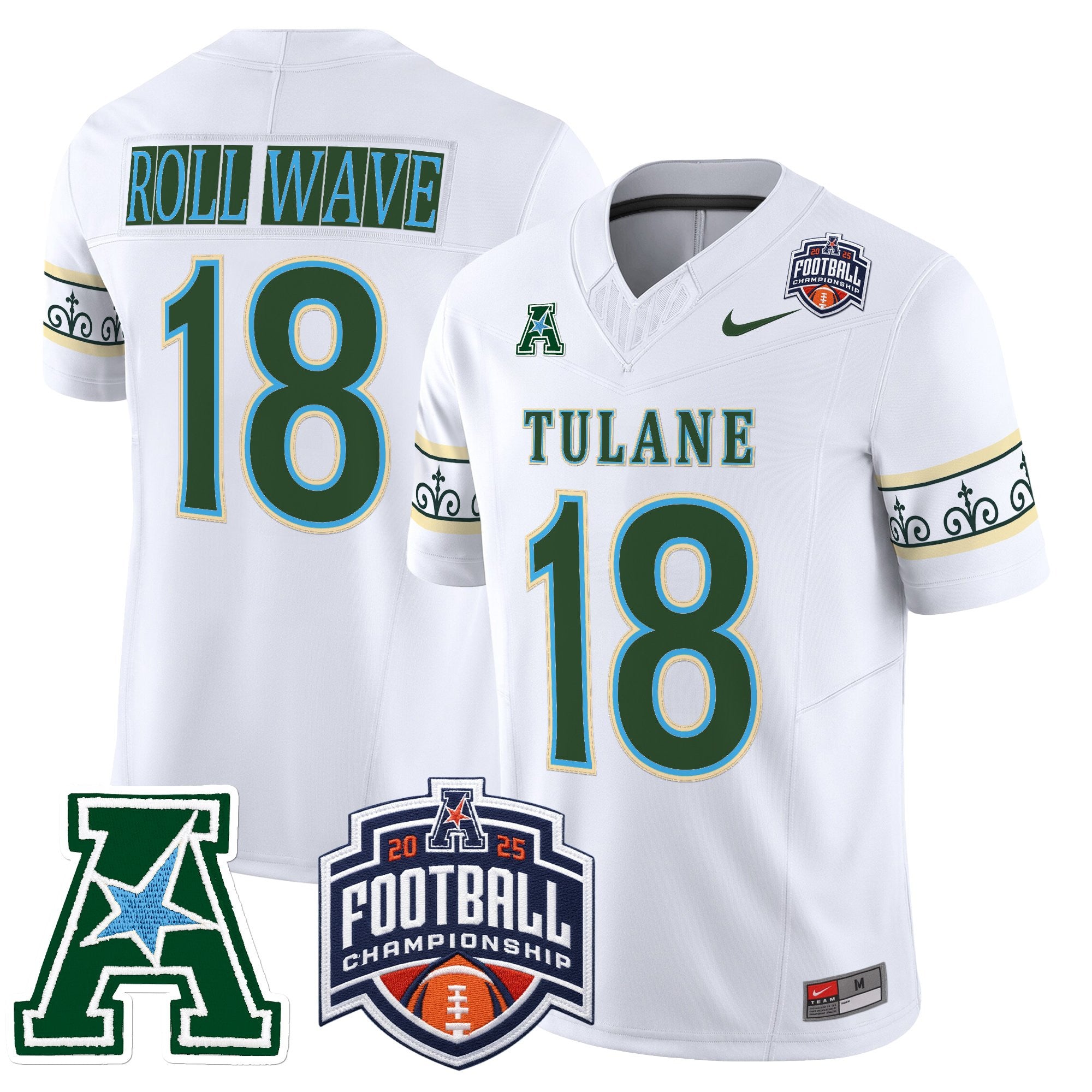 Men's Tulane Green Wave 'City Edition' Vapor Limited Jersey - 2025 AAC Championship Patch - All Stitched