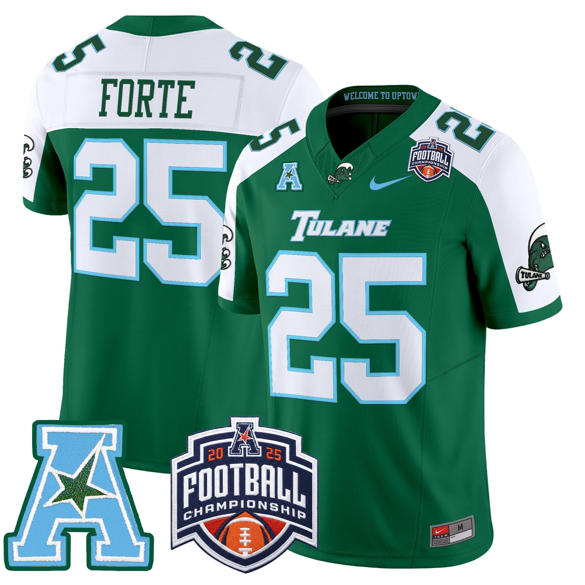 Men's Tulane Green Wave 2025 AAC Championship Vapor Limited Jersey - All Stitched