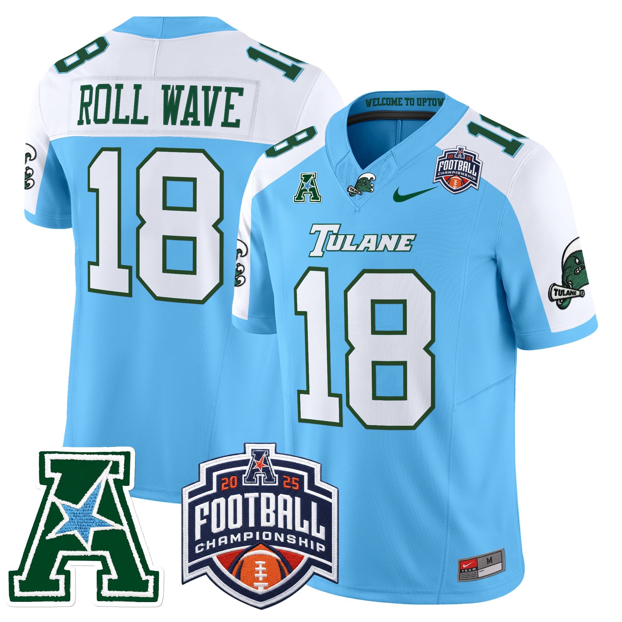 Men's Tulane Green Wave 2025 AAC Championship Vapor Limited Jersey - All Stitched