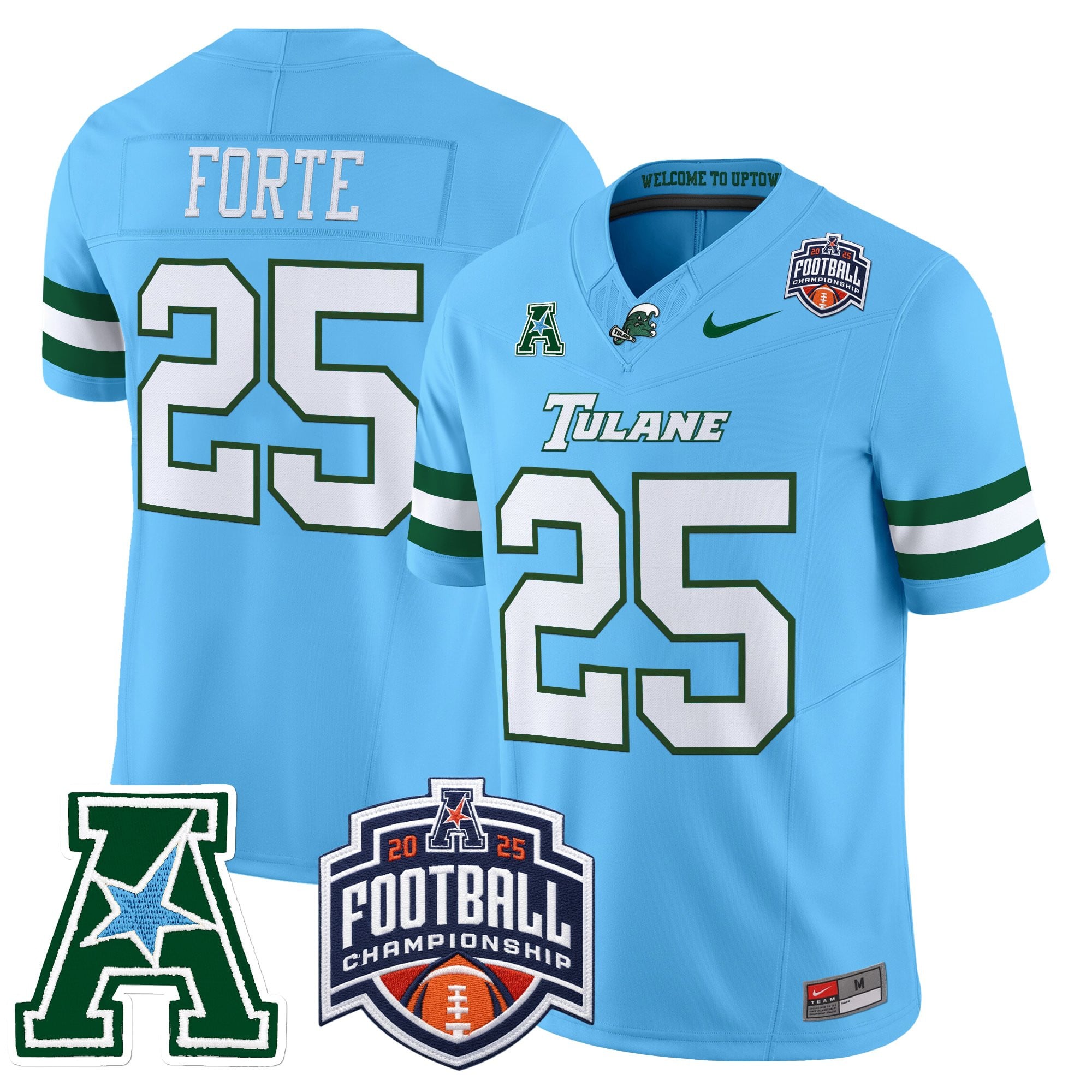 Men's Tulane Green Wave 2025 AAC Championship Vapor Limited Jersey - All Stitched
