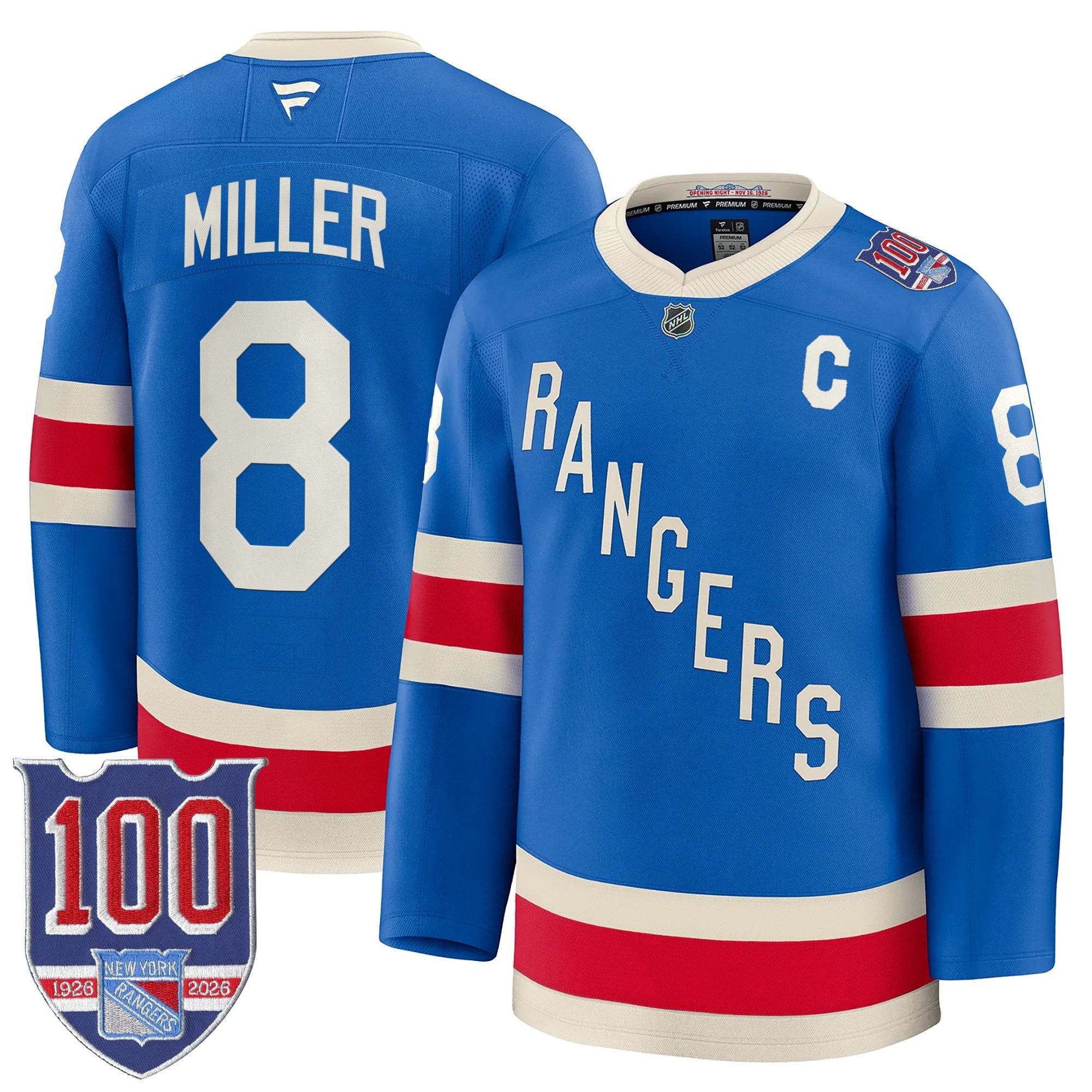 New York Rangers 1926 Throwback Premium Jersey - 100th Anniversary Patch - All Stitched